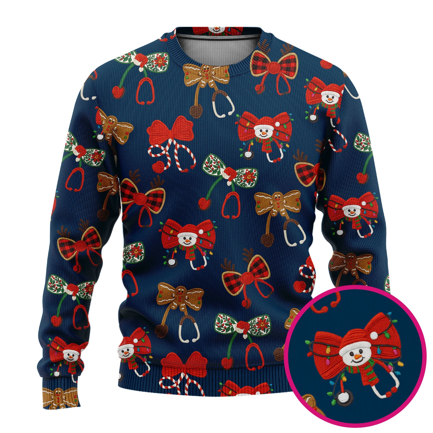 Christmas Stethoscope Bow Nurse Scrub Set, Xmas Pattern Scrub Shirt, Holiday Nursing Uniform