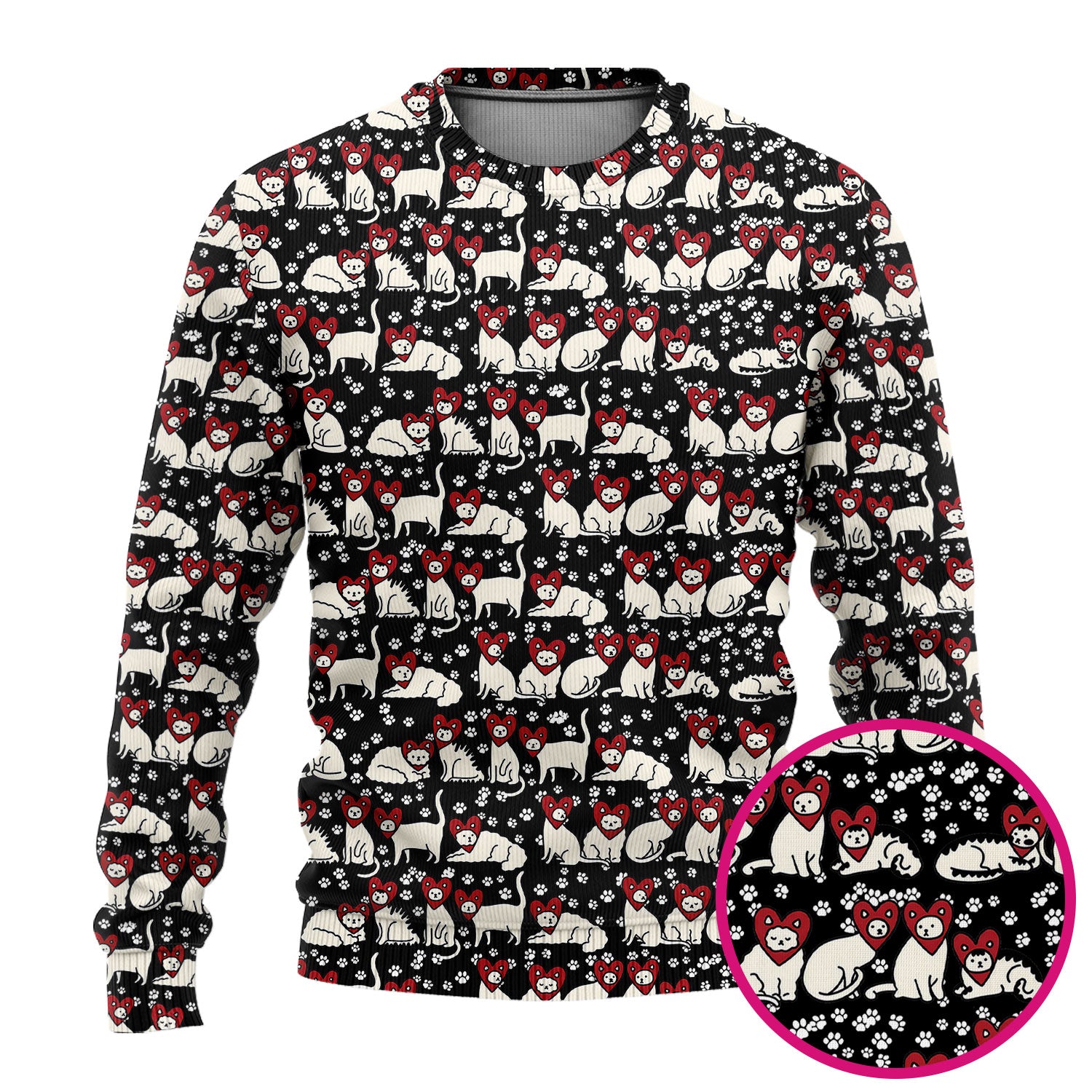 Cute Cat Heart Pattern Scrub Set, Funny Cat Scrub Shirt For Nurses, Breathable Fabrics Nursing Uniform