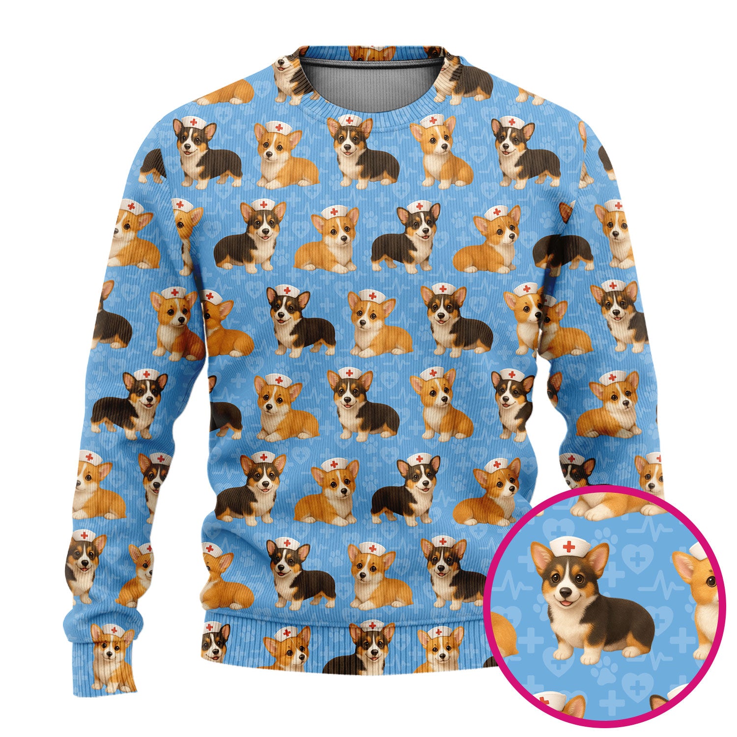 Christmas Corgi Scrubs Pattern for Women - Cute Dog Scrubs Top & Pants Set - Festive Nurse Holiday Print Medical Scrubs