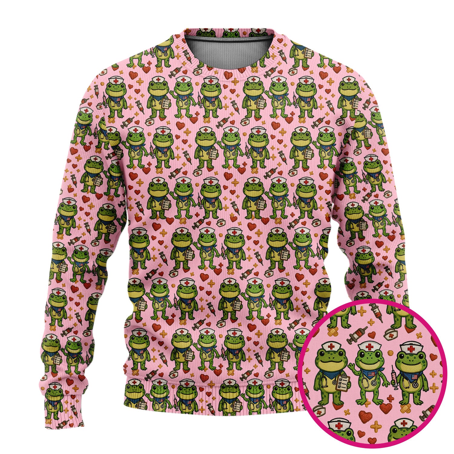 Frog Pattern Ugly Sweater, Cute Frog Sweater, Gift For Nursing