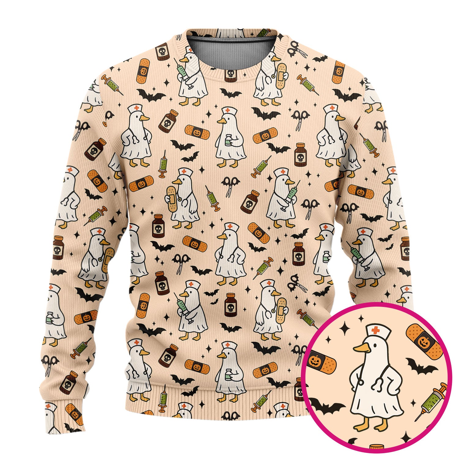 Goose Halloween Nurse Scrub Set - Quirky Duck Medical Pattern - Funny Spooky Nursing Outfit Gift for Women RN LPN CNA