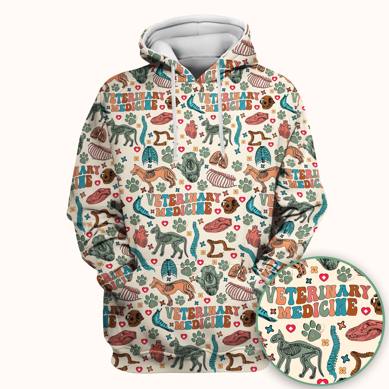 Veterinary Medicine Scrub Top - Cute Animal Anatomy Pattern Medical Shirt - Fun Vet Tech Nurse Scrubs for Women