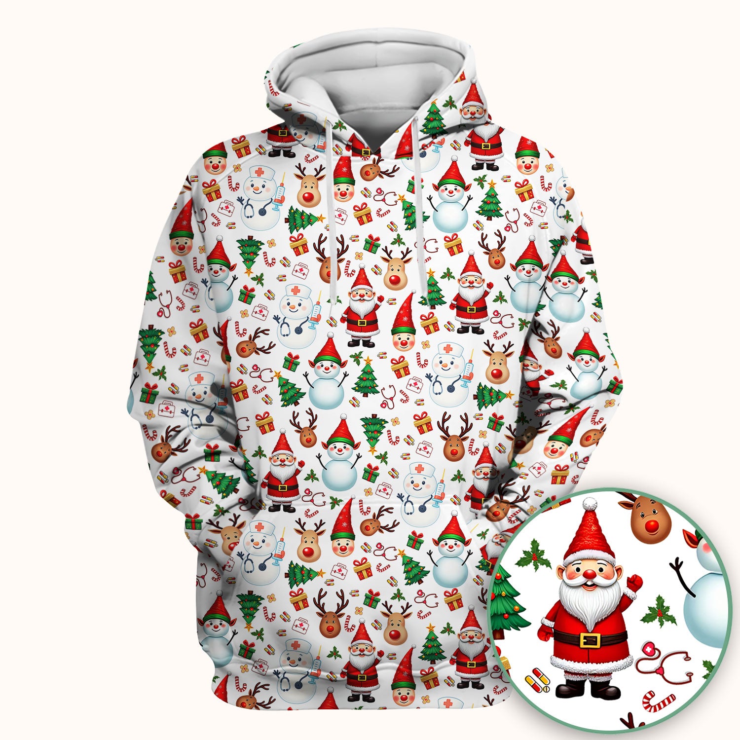 Christmas Nurse Scrub Top - Cute Snowman Santa Reindeer Pattern Medical Shirt - Festive Holiday Scrubs for Women RN CNA LPN