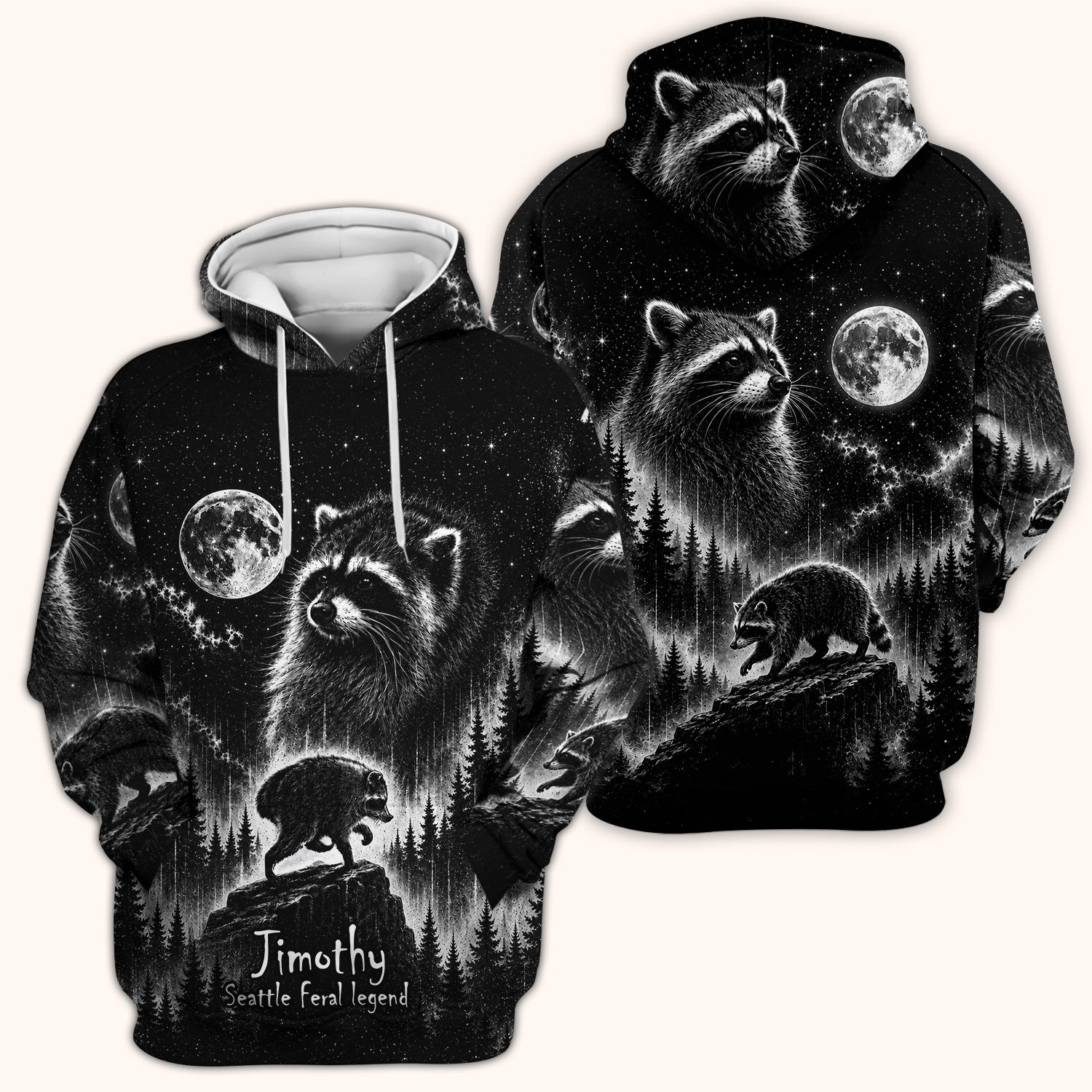 Moonlit Raccoon Forest Print Scrub Top, Comfortable Scrubs for Nurses
