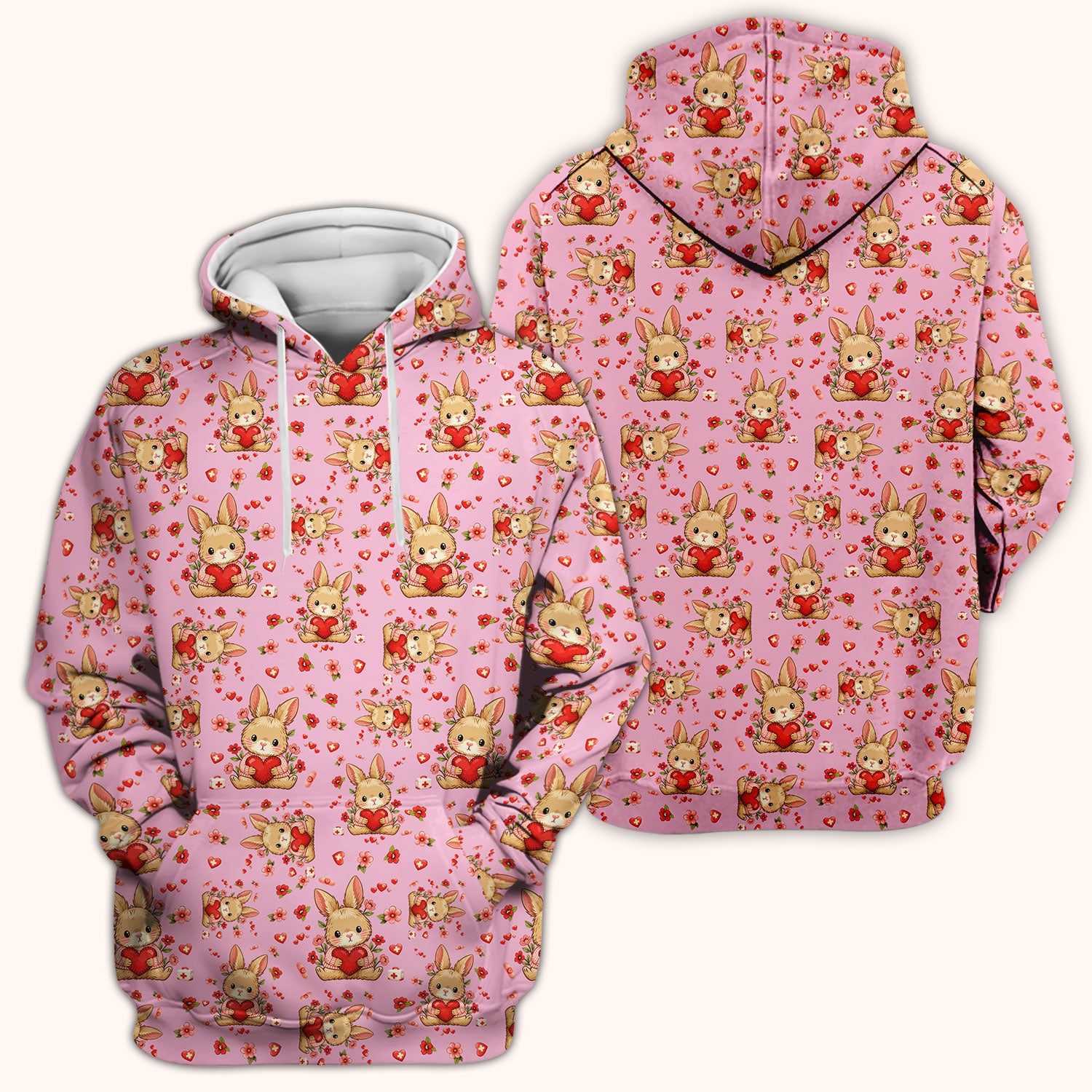 Adorable Bunny Heart Healthcare Design Scrub Top, Comfortable Scrubs for Nurses, Easter