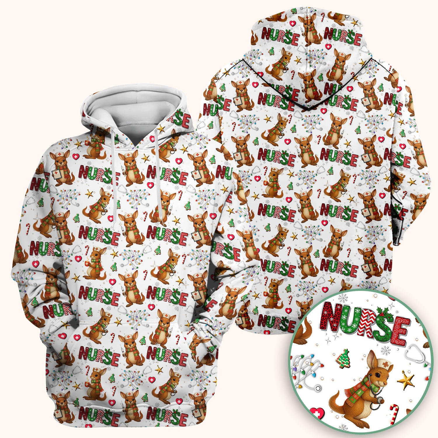 Aussie Kangaroo Christmas Scrub Top - Funny Holiday Nurse Shirt for Women - Cute Animal Medical Uniform