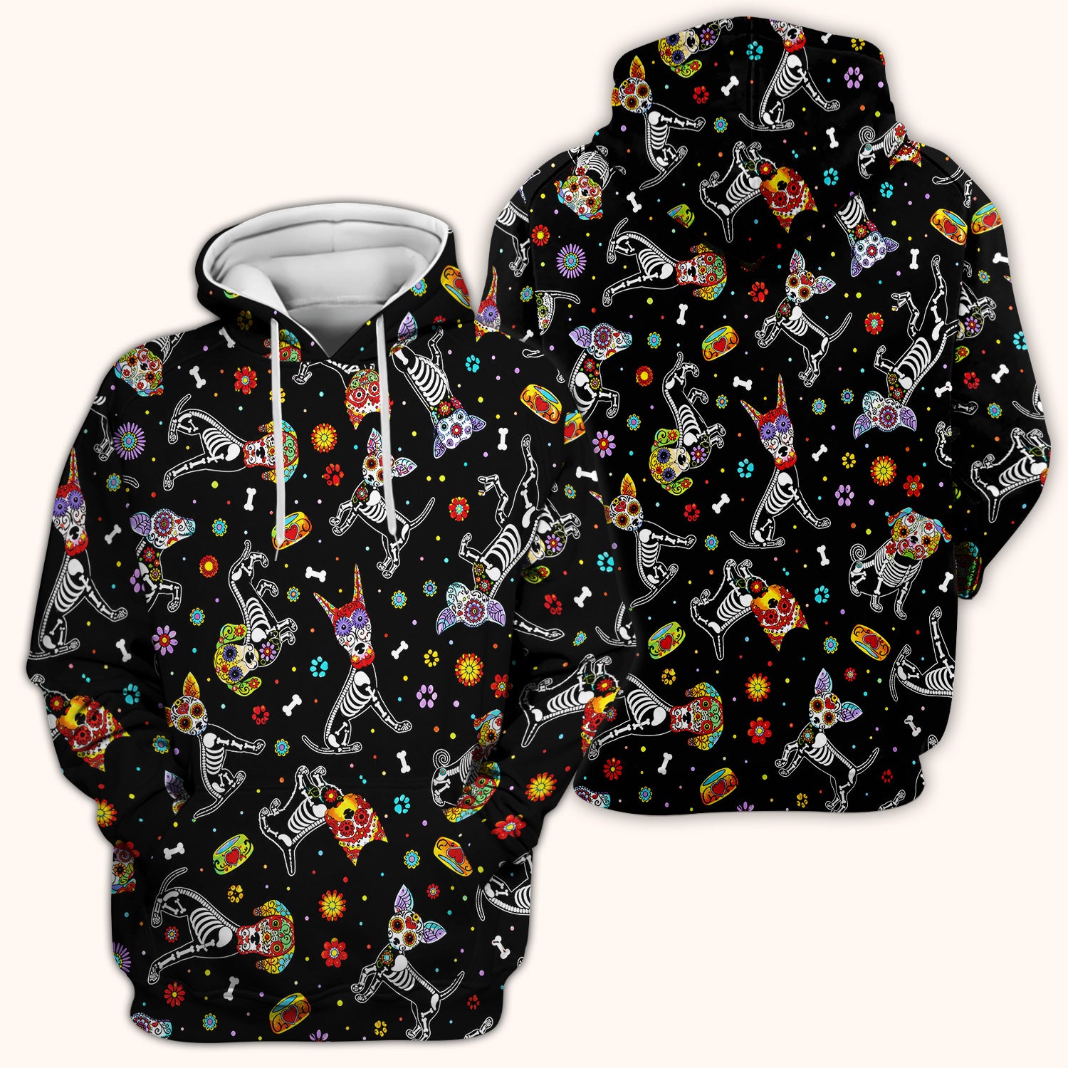 Colorful Day Of The Dead Dogs Scrub Top, Comfortable Scrubs for Nurses