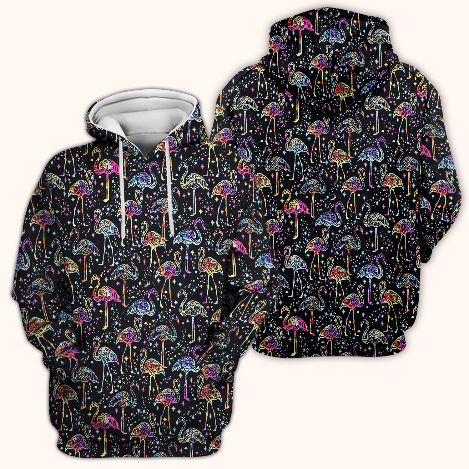 Neon Flamingo Starry Night Pattern Scrub Top, Comfortable Scrubs for Nurses