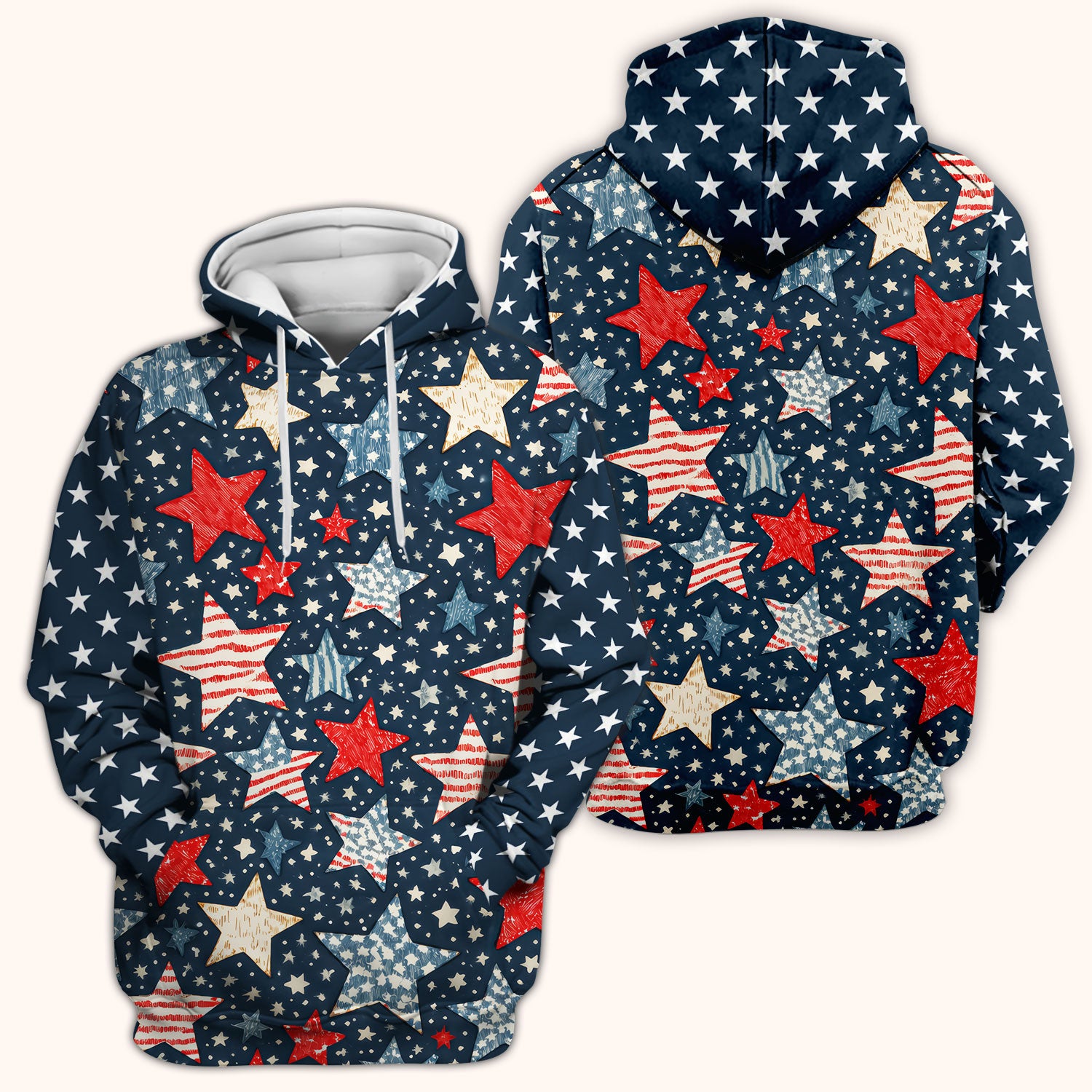 Patriotic Star Pattern Medical Scrub Top, Breathable Fabrics Nursing Uniform