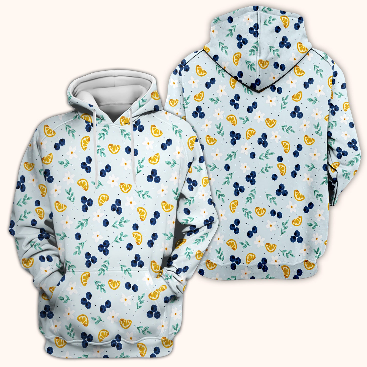Blueberry Lemon Daisy Pattern Scrubs Top, Comfortable Scrubs for Nurses