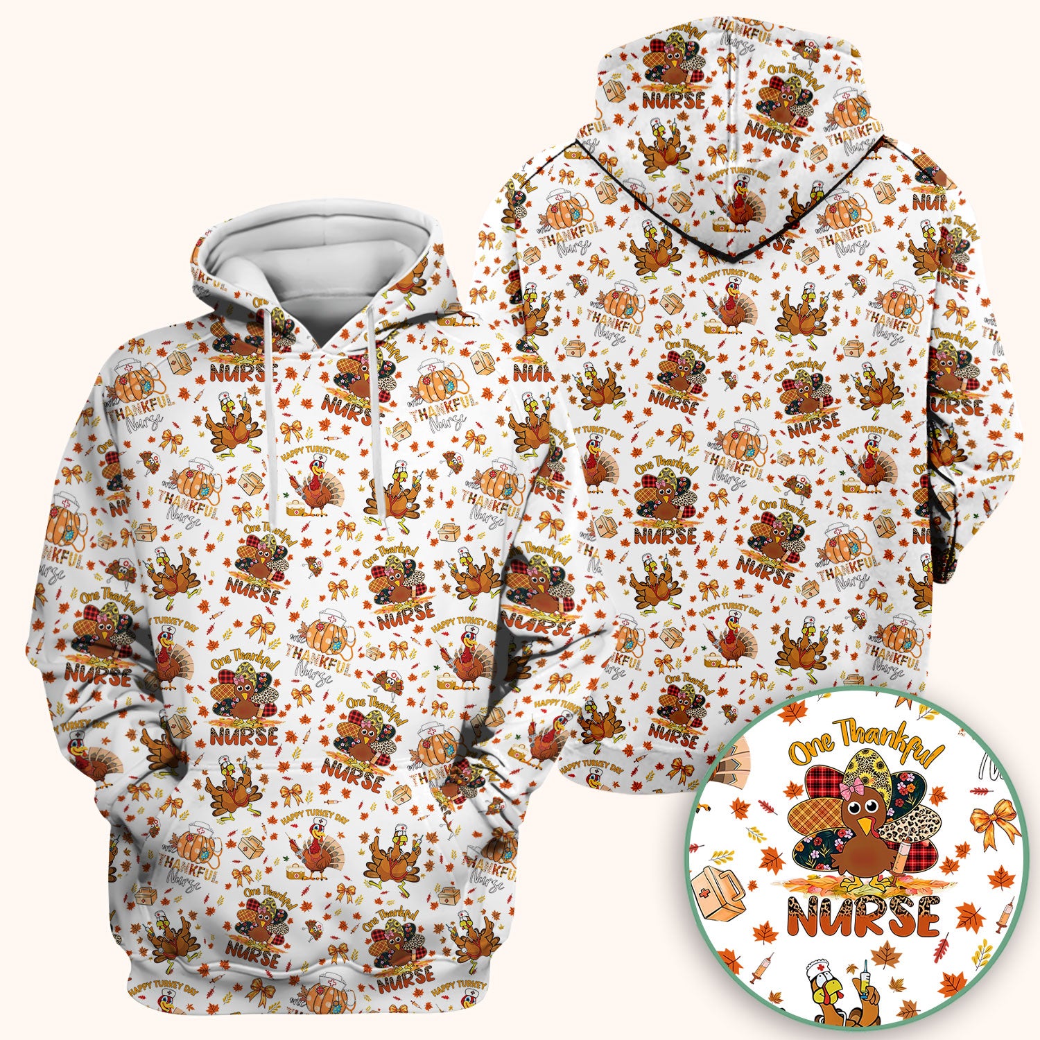Thanksgiving Nurse Shirt for Women - Turkey Pumpkin Scrub Top for Nurses - Fall Med Uniform for RN CNA LPN