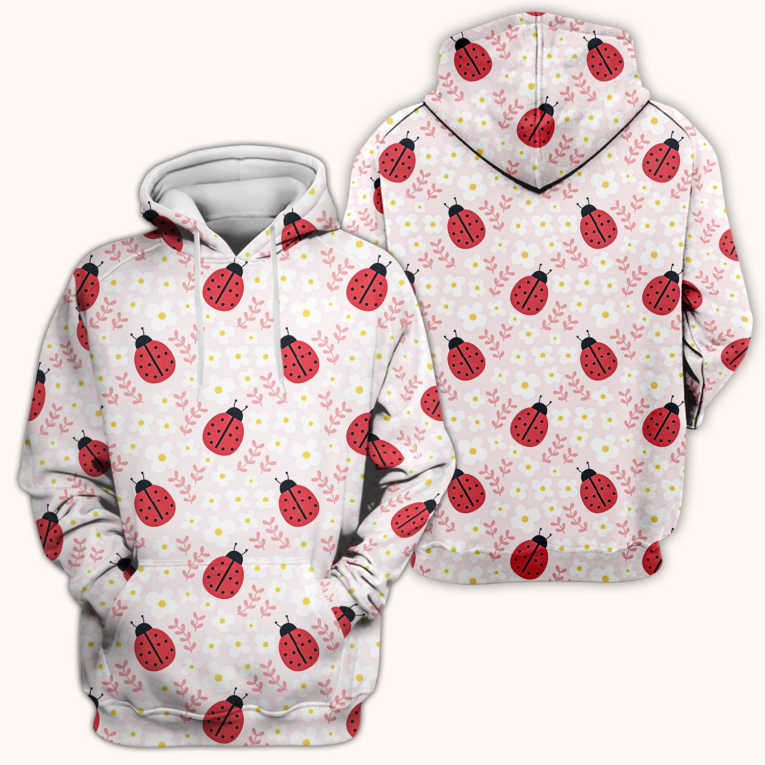 Lovely Ladybug Blossom Garden Print Scrub Top, Breathable Fabrics Nursing Uniform