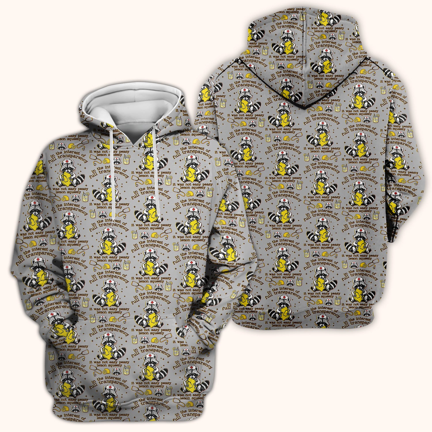 Raccoon Lemon Quote Medical Humor Pattern Scrub Top, Breathable Fabrics Nursing Uniform