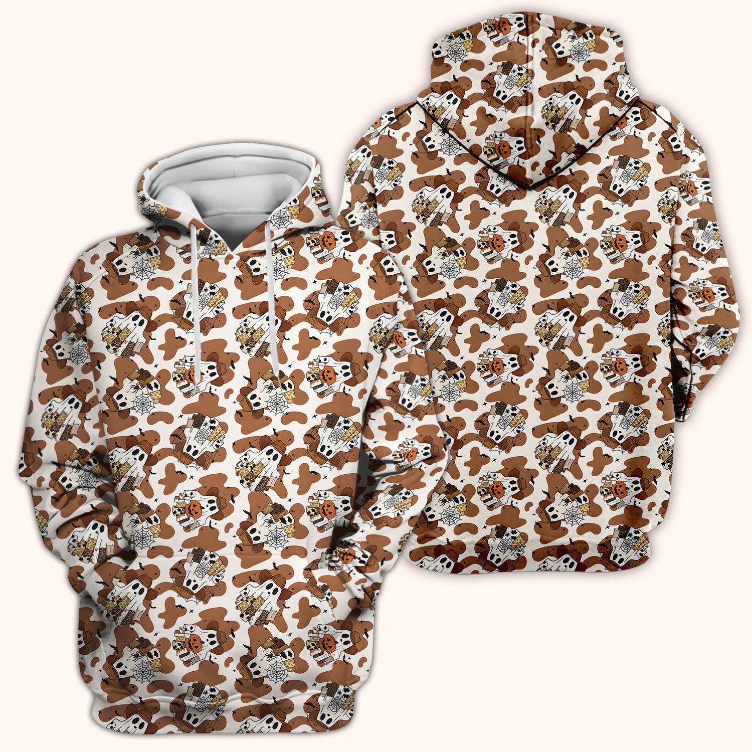 Halloween Cow Ghost Print Scrub Top, Comfortable Scrubs for Nurses
