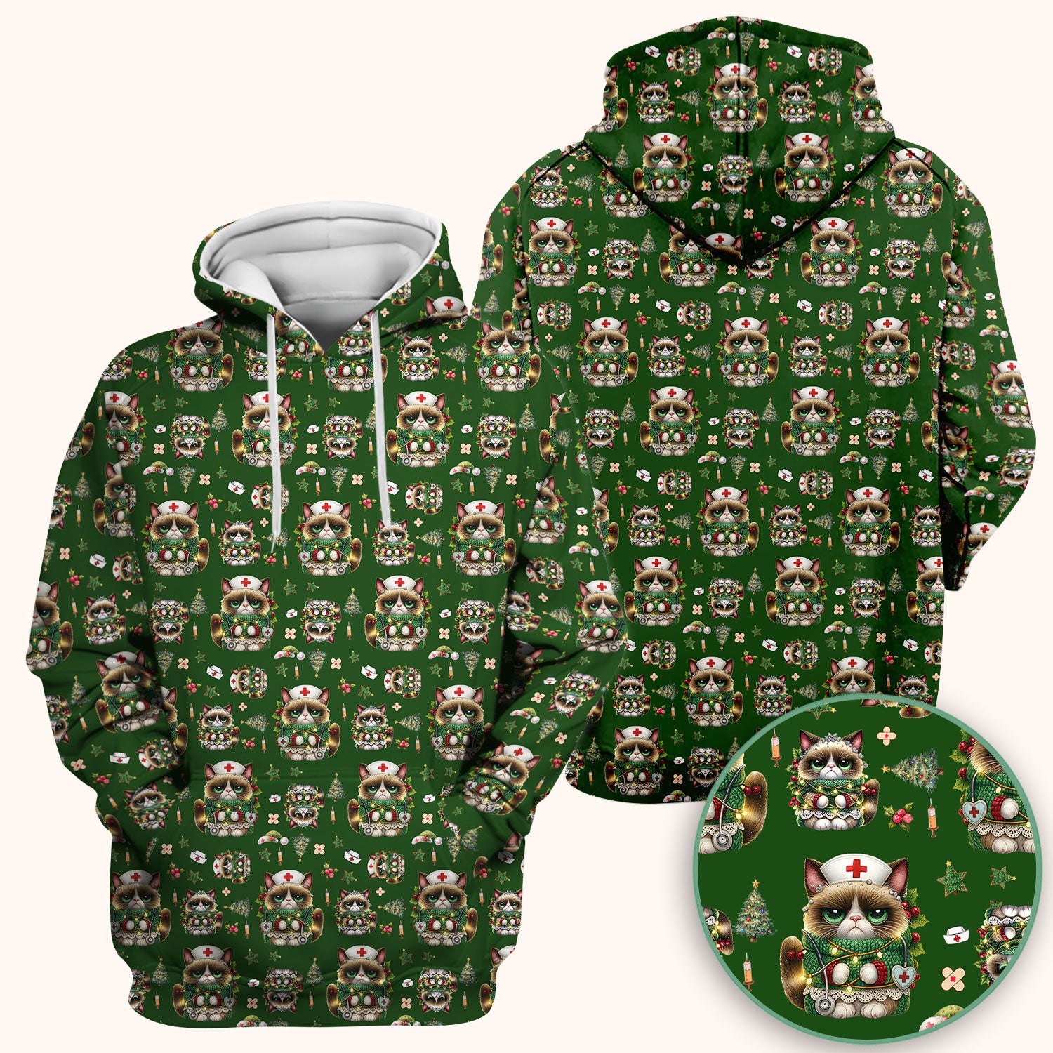 Christmas Nurse Scrub Top - Funny Cat Nursing Shirt - Cute Holiday Medical Uniform for Women RN LPN CNA