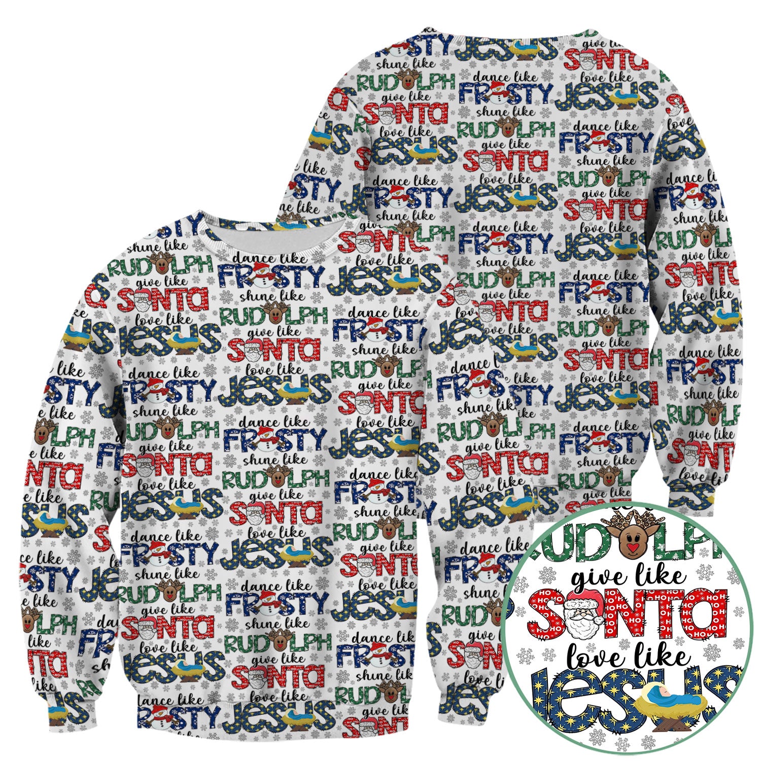 Christmas Rudolph Nurse Scrub Top for Women - Dance Like Frosty Shine Like Rudolph Give Like Santa Love Like Jesus - Holiday Med Shirt