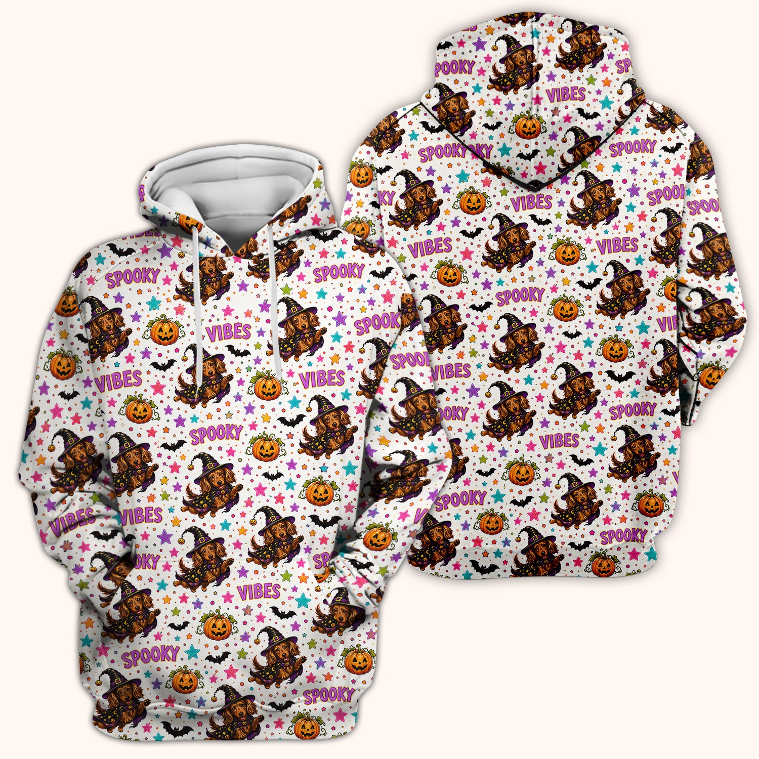 Spooky Dachshund Vibes Print Scrub Top, Comfortable Scrubs for Nurses