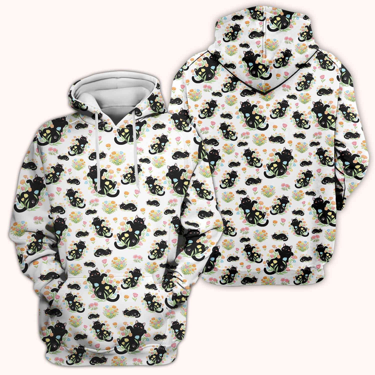 Cats With Cute Poses Floral Pattern Scrubs Top, Comfortable Scrubs for Nurses