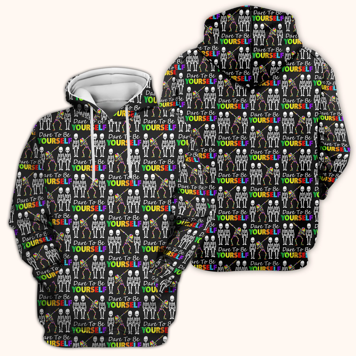 Rainbow Skeleton Dare To Be Yourself Pattern Scrubs Top, Comfortable Scrubs for Nurses