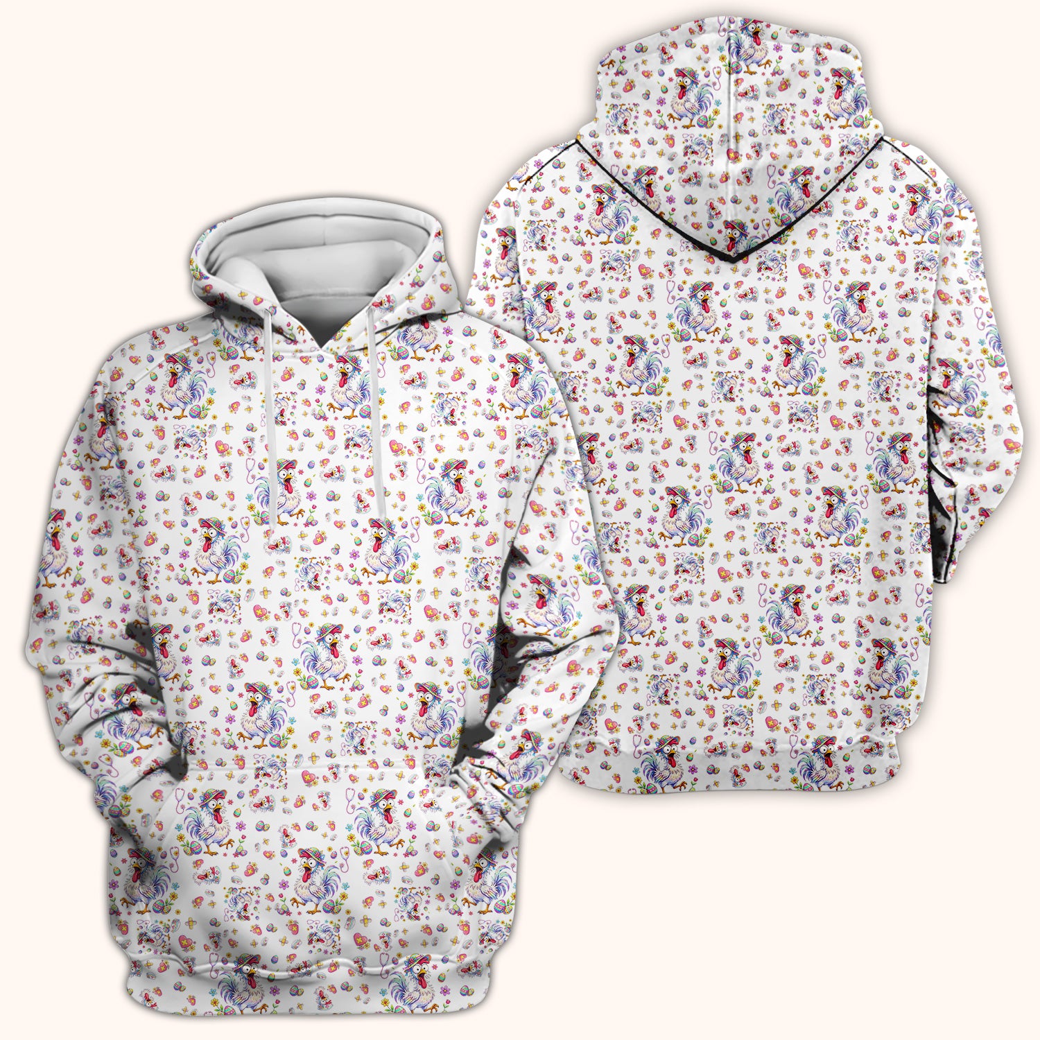 Funny Easter Nurse Chicken Pattern Scrub Top, Comfortable Scrubs for Nurses