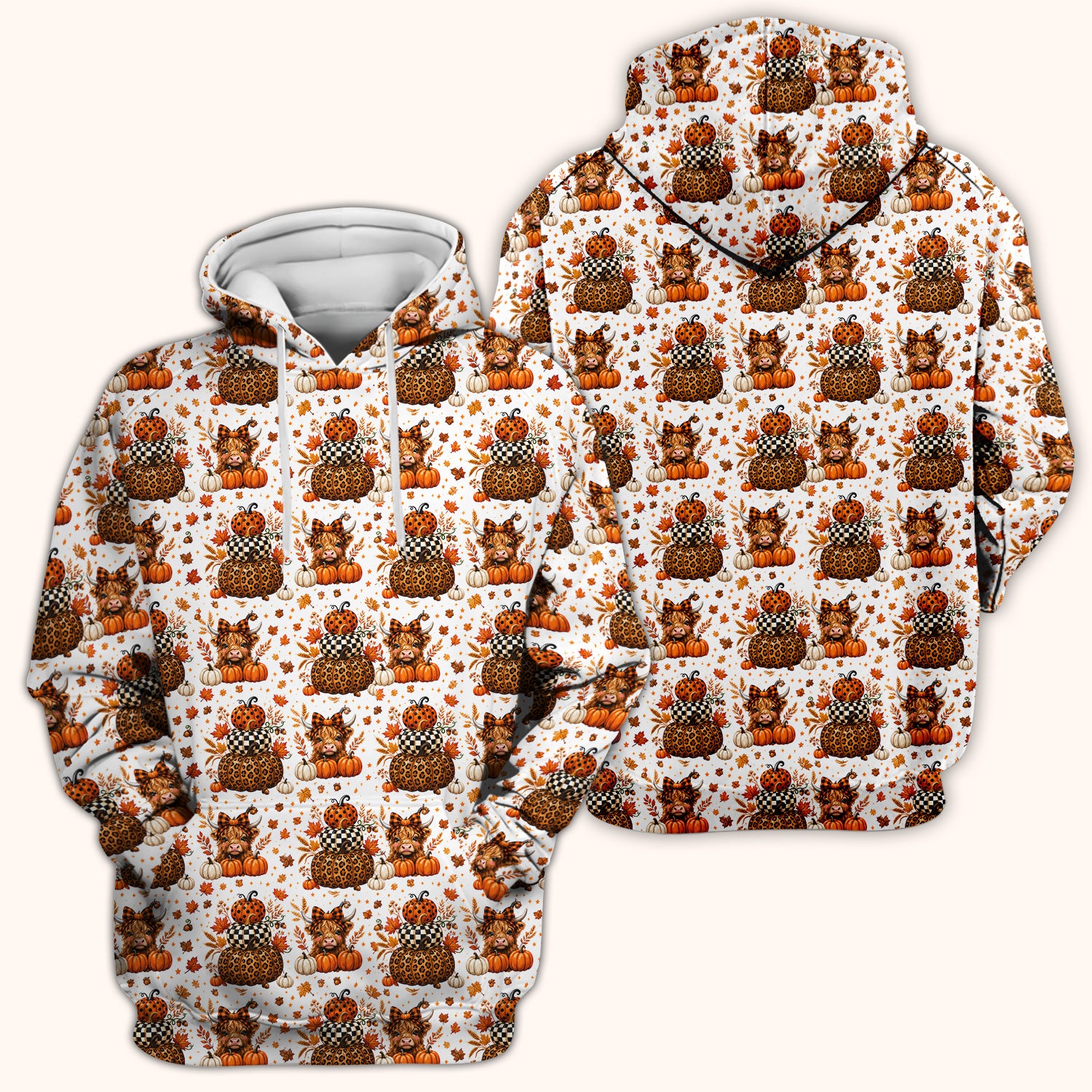Fall Highland Cow Pattern Scrub Top, Comfortable Scrubs for Nurses