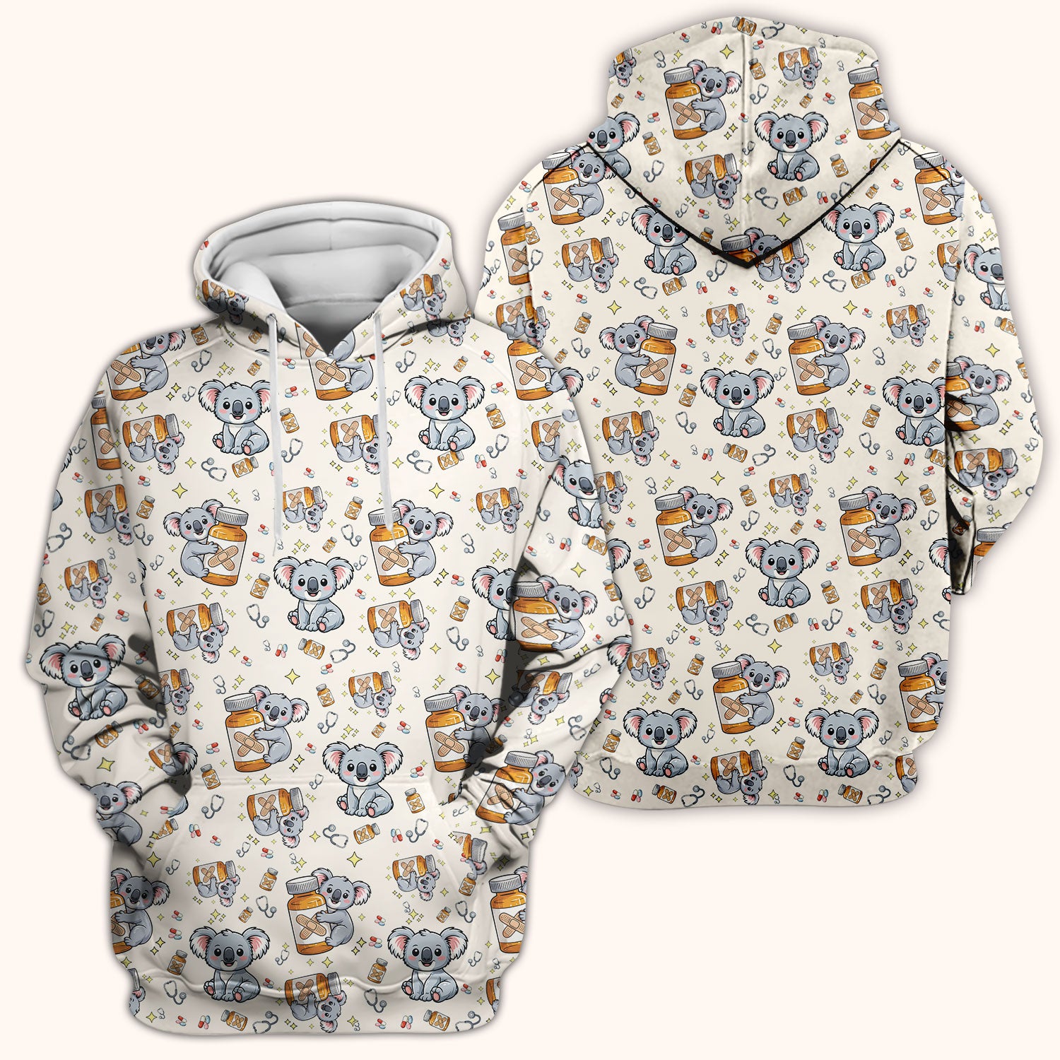 Cute Koala Nurse Bandage Medicine Print Scrub Top, Comfortable Scrubs for Nurses