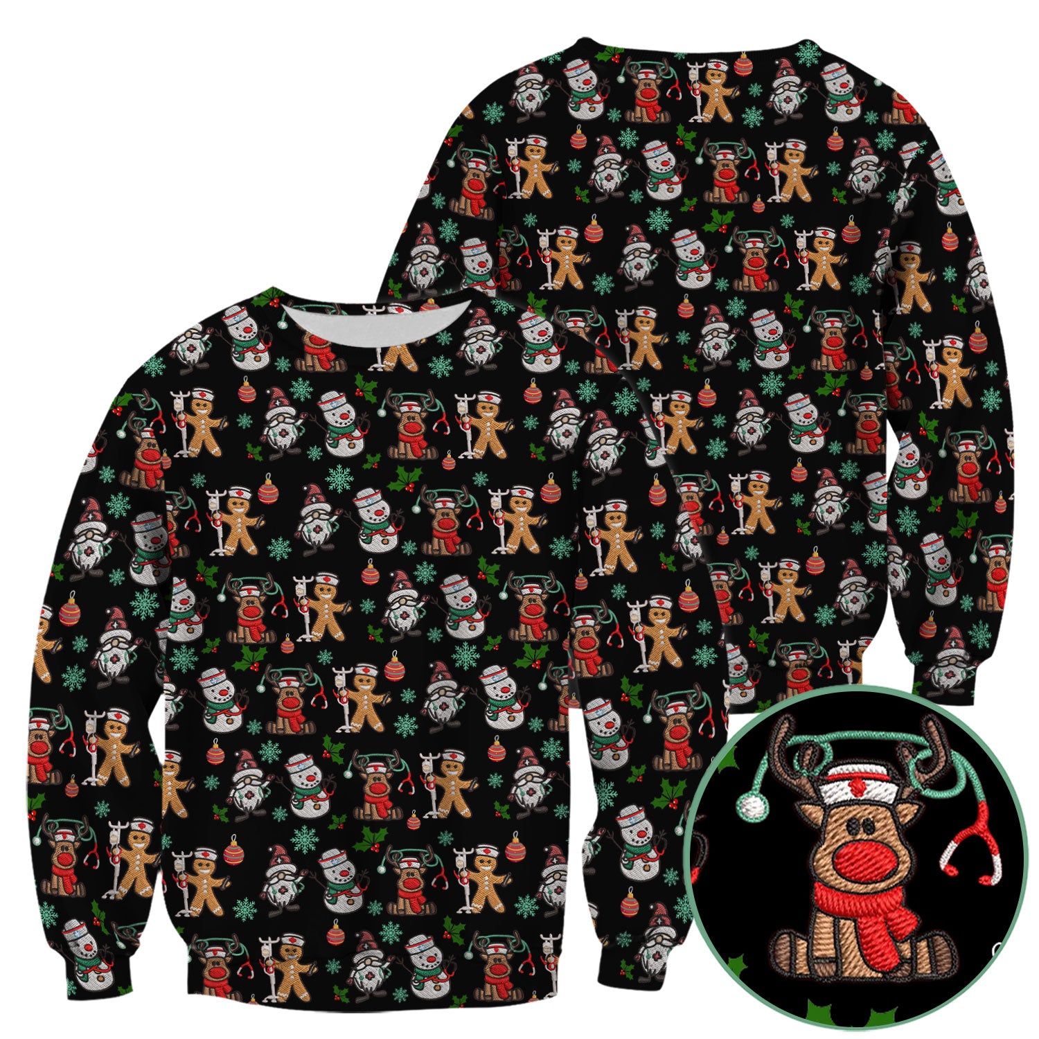 Christmas Gingerbread Scrubs for Women - Comfortable Scrubs for Nurses - Reindeer Santa Med Shirt - Breathable Fabrics Nursing Uniform
