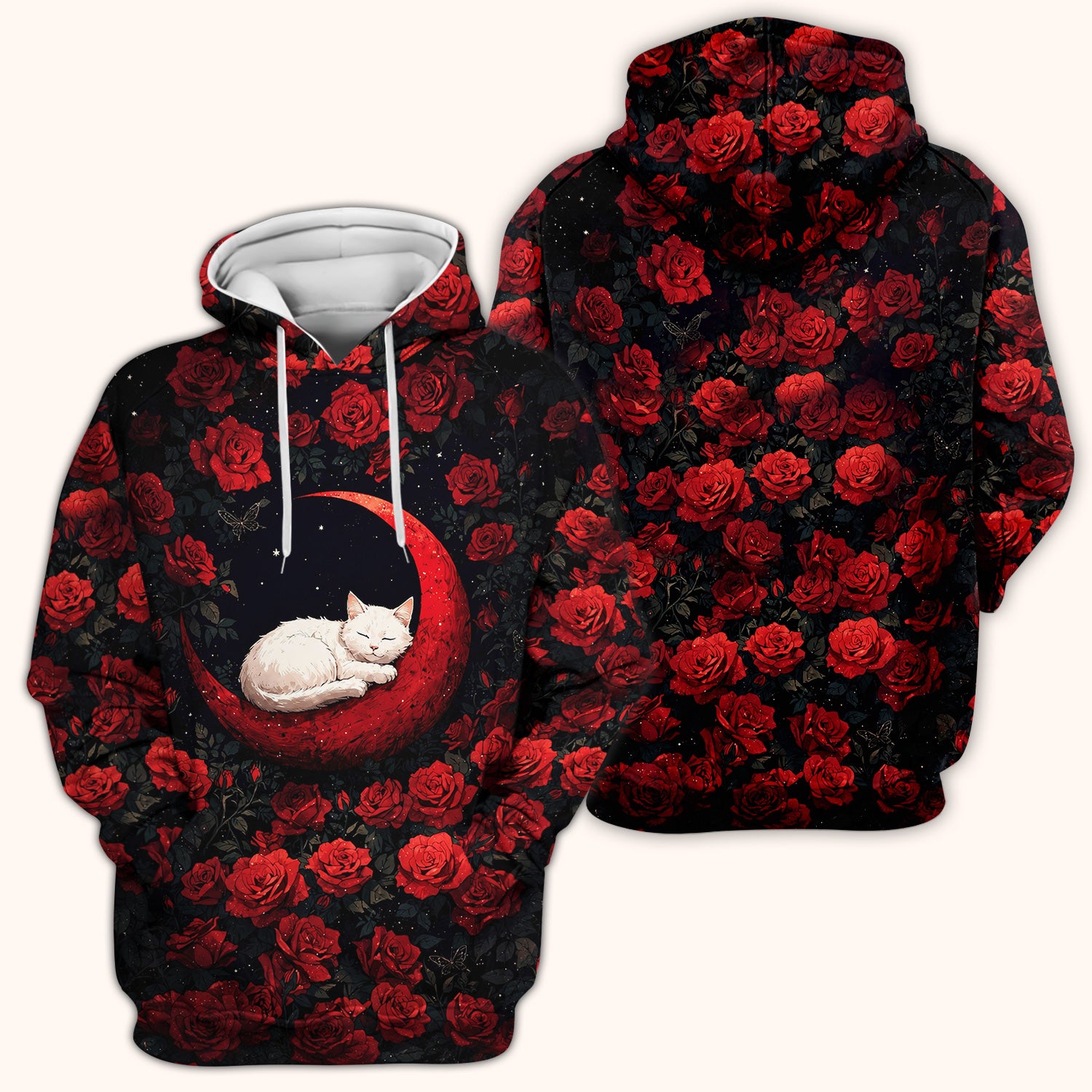 Gothic Red Moon Cat Nurse for Veterinary Staff, RN, CNA, Rose Medical Scrub Top, Comfortable Scrubs for Nurses