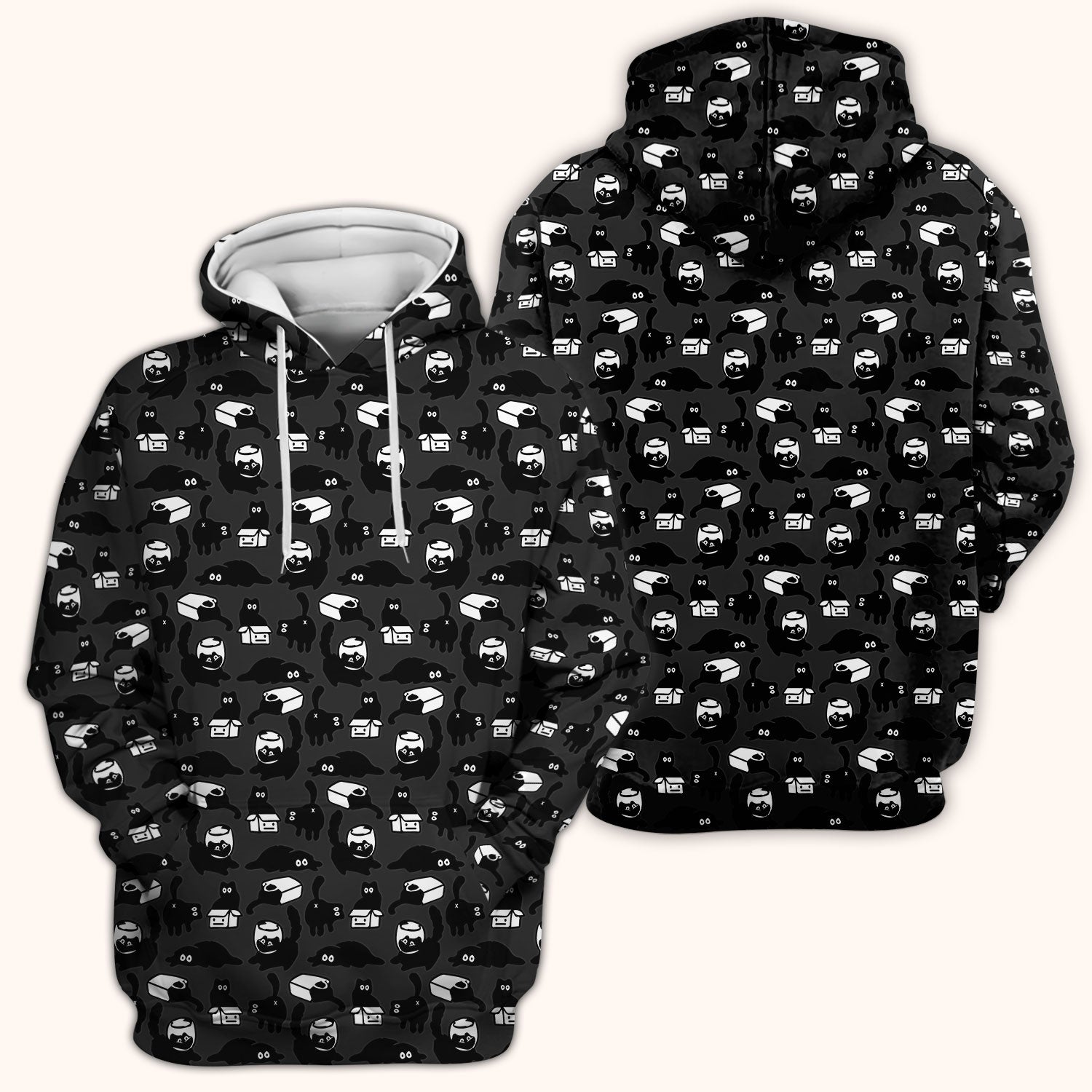 Dark Playful Cat Cartoon Pattern Scrub Top, Comfortable Scrubs for Nurses