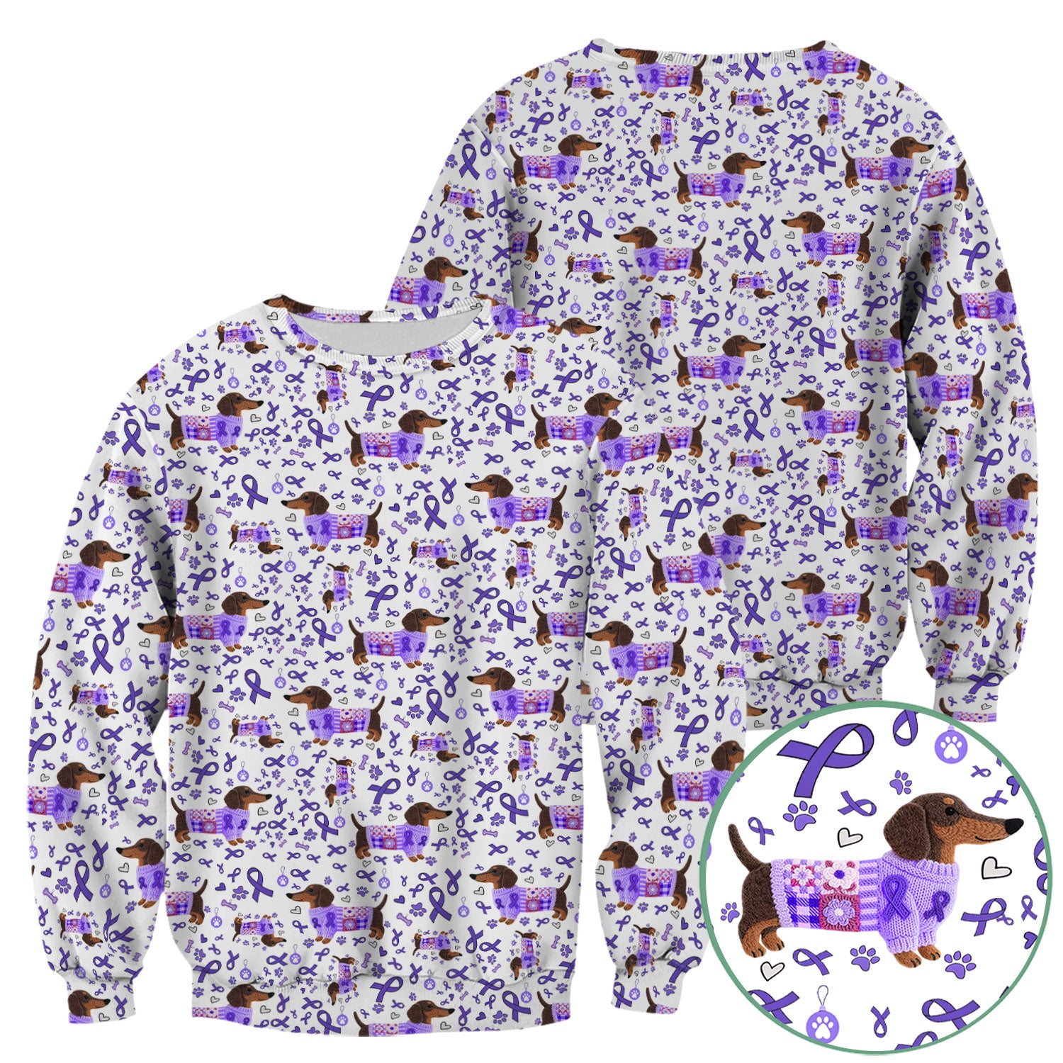 Purple Ribbon Dachshund Scrub Top for Nurses - Cute Awareness Dog Paw Prints - Support Lupus Cancer Med Uniform Gift for Women