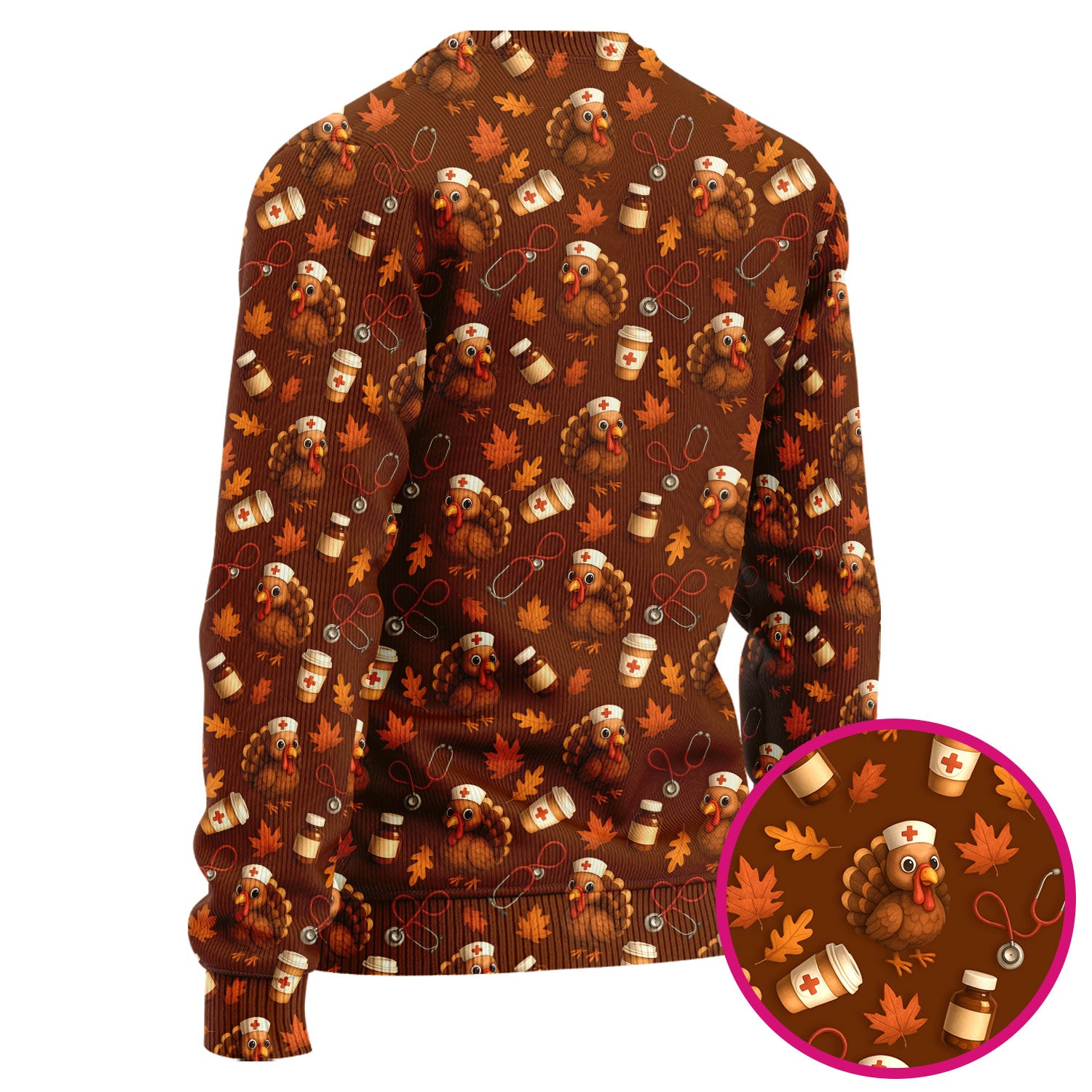 Turkey Pattern Thanksgiving Scrub Set - Fall Leaves and Nurse Tools Print Scrubs - Fun Autumn Medical Pants and Top Gift for RN CNA LPN