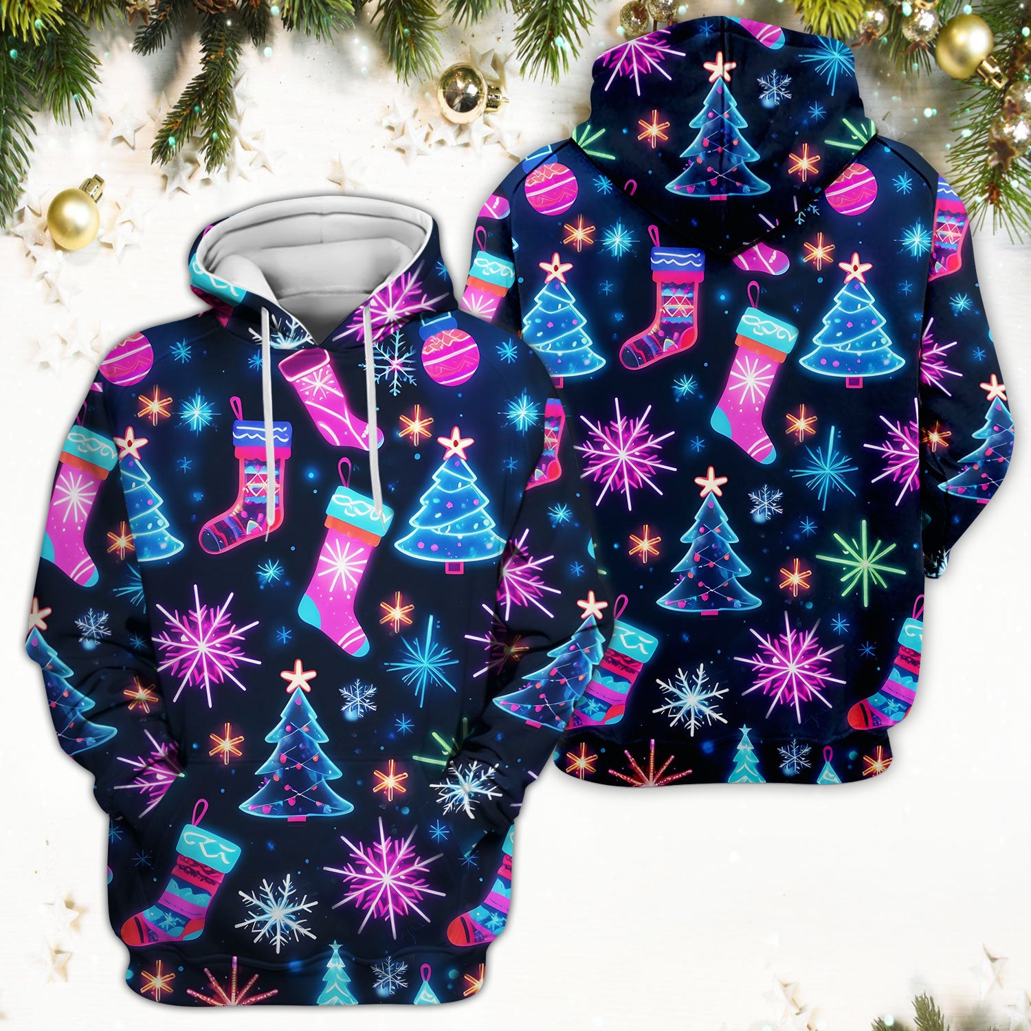 Xmas Neon Pattern Scrub Top, Christmas Scrub Shirt, Breathable Fabrics Nursing Uniform