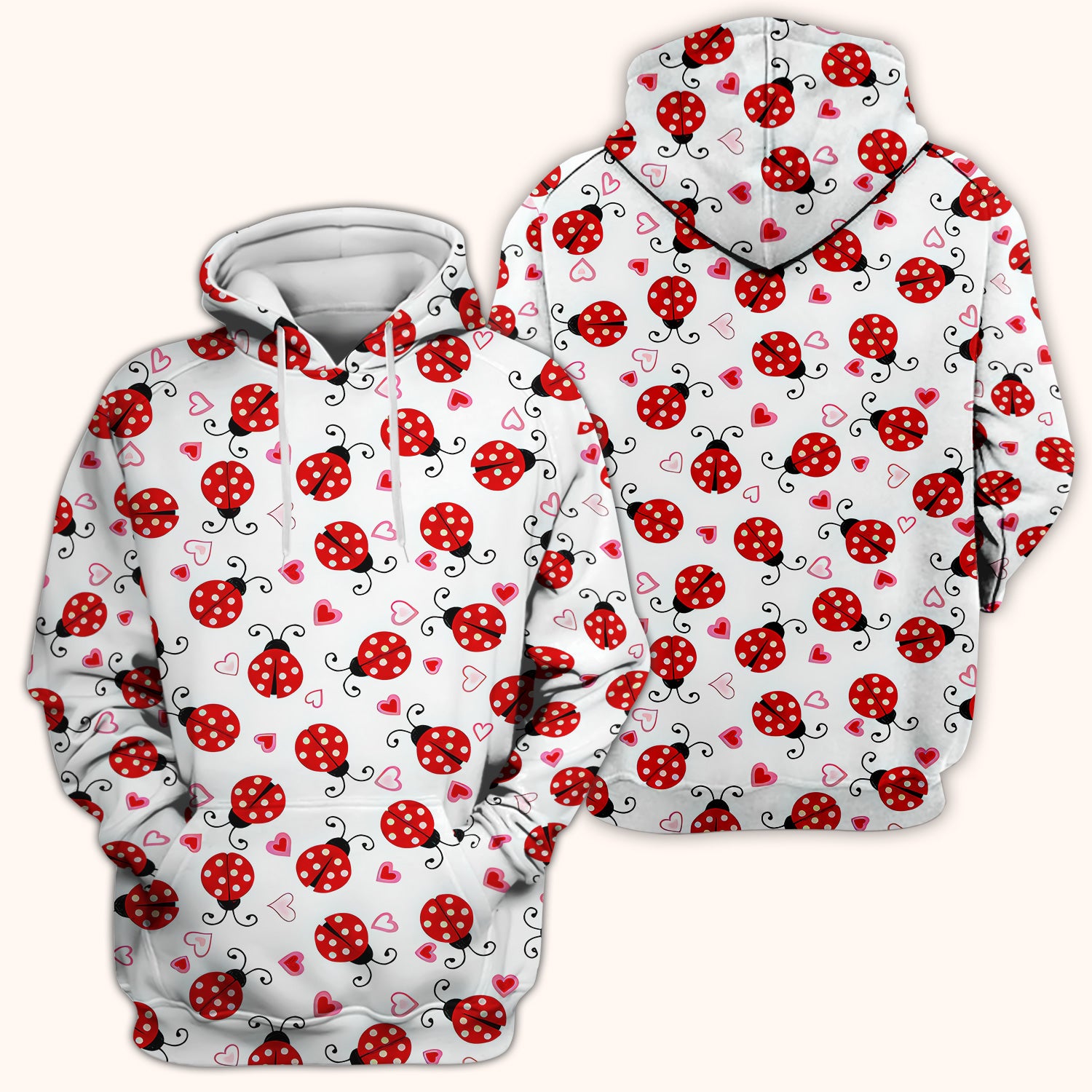Cute Ladybug Heart Love Pattern Scrub Top, Breathable Fabrics Nursing Uniform