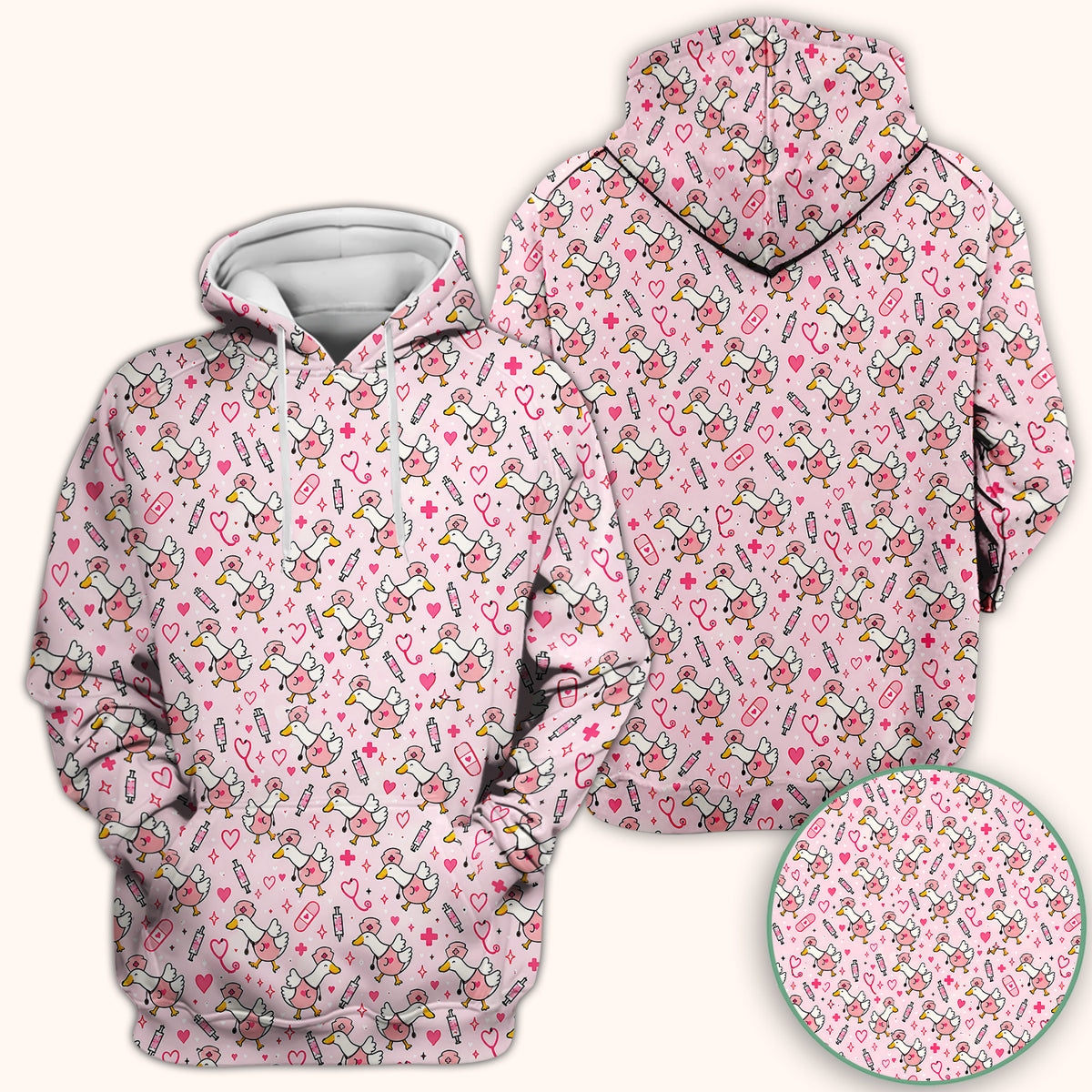 Pink Nurse Goose And Hearts Scrub Top, Comfortable Scrubs for Nurses