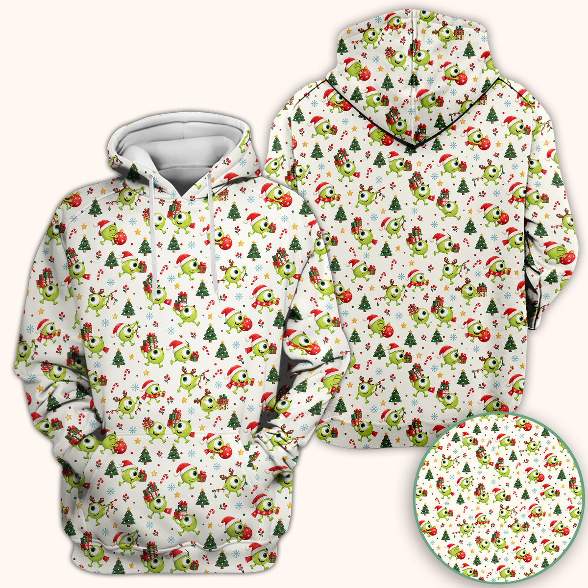 Christmas One Eyed Green Monsters Scrub Top, Comfortable Scrubs for Nurses