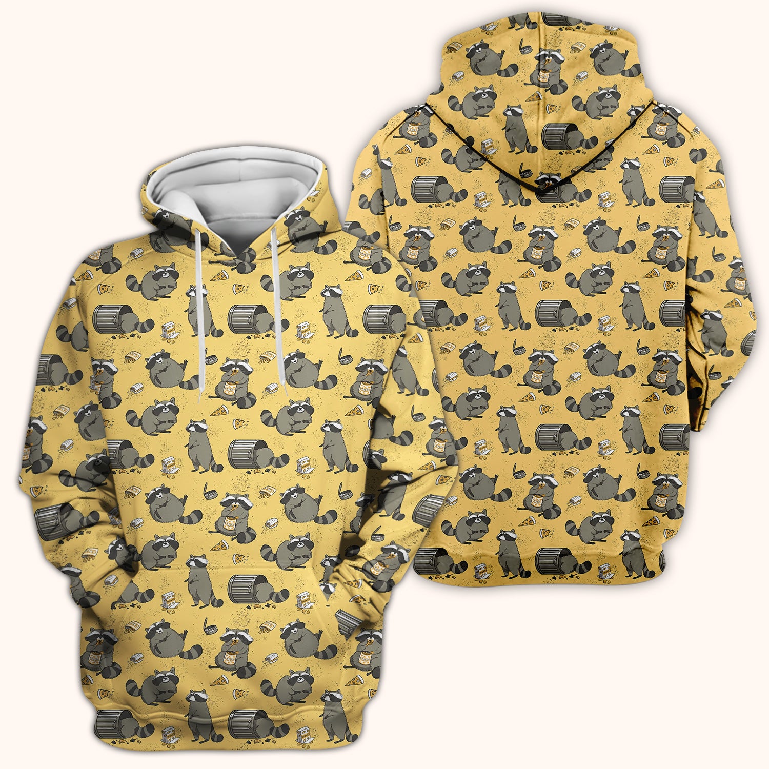 Raccoon Snack And Trash Can Pattern Scrub Top, Breathable Fabrics Nursing Uniform