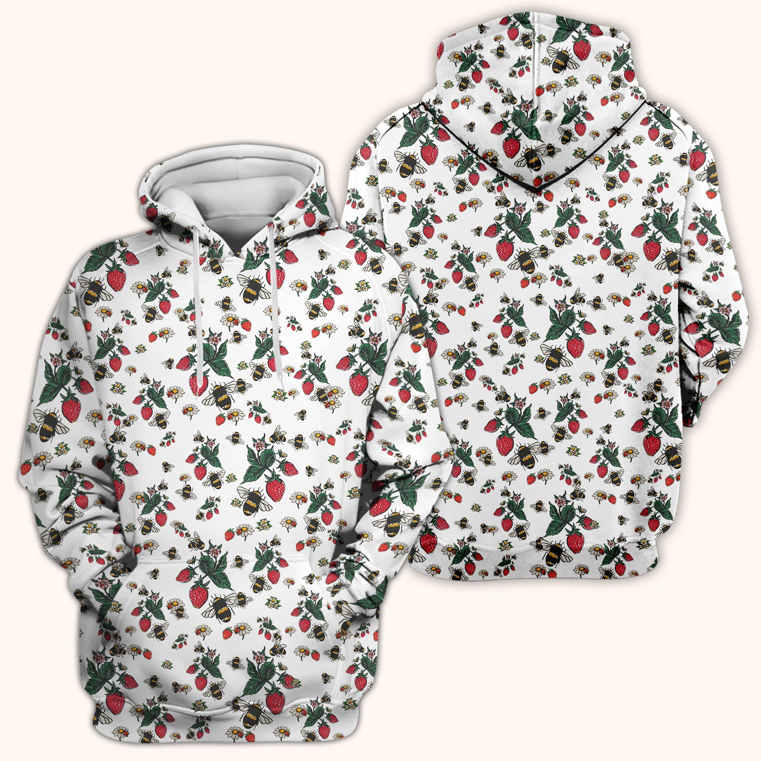 Cute Strawberry Bee Daisy Floral Pattern Scrub Top, Comfortable Scrubs for Nurses
