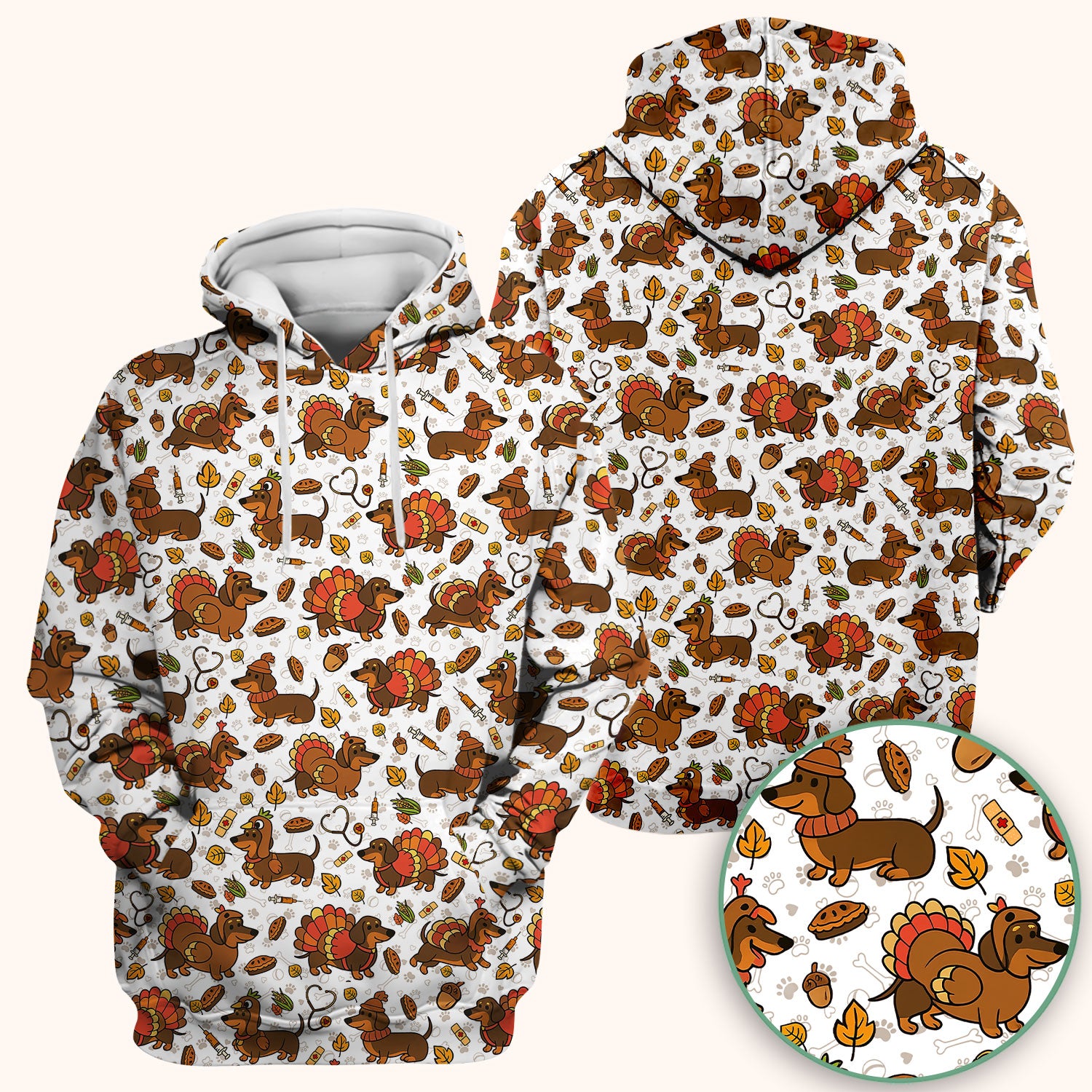 Thanksgiving Dachshund Scrubs Top - Cute Dog Turkey Medical Uniform Shirt for Nurses - Funny Holiday Gift