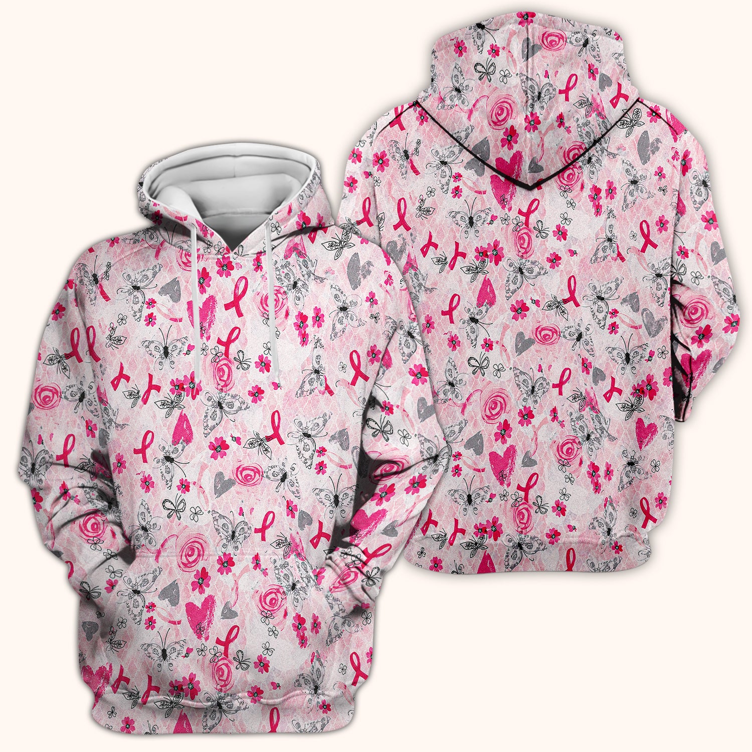 Breast Cancer Awareness Butterfly Floral Scrub Top, Comfortable Scrubs for Nurses