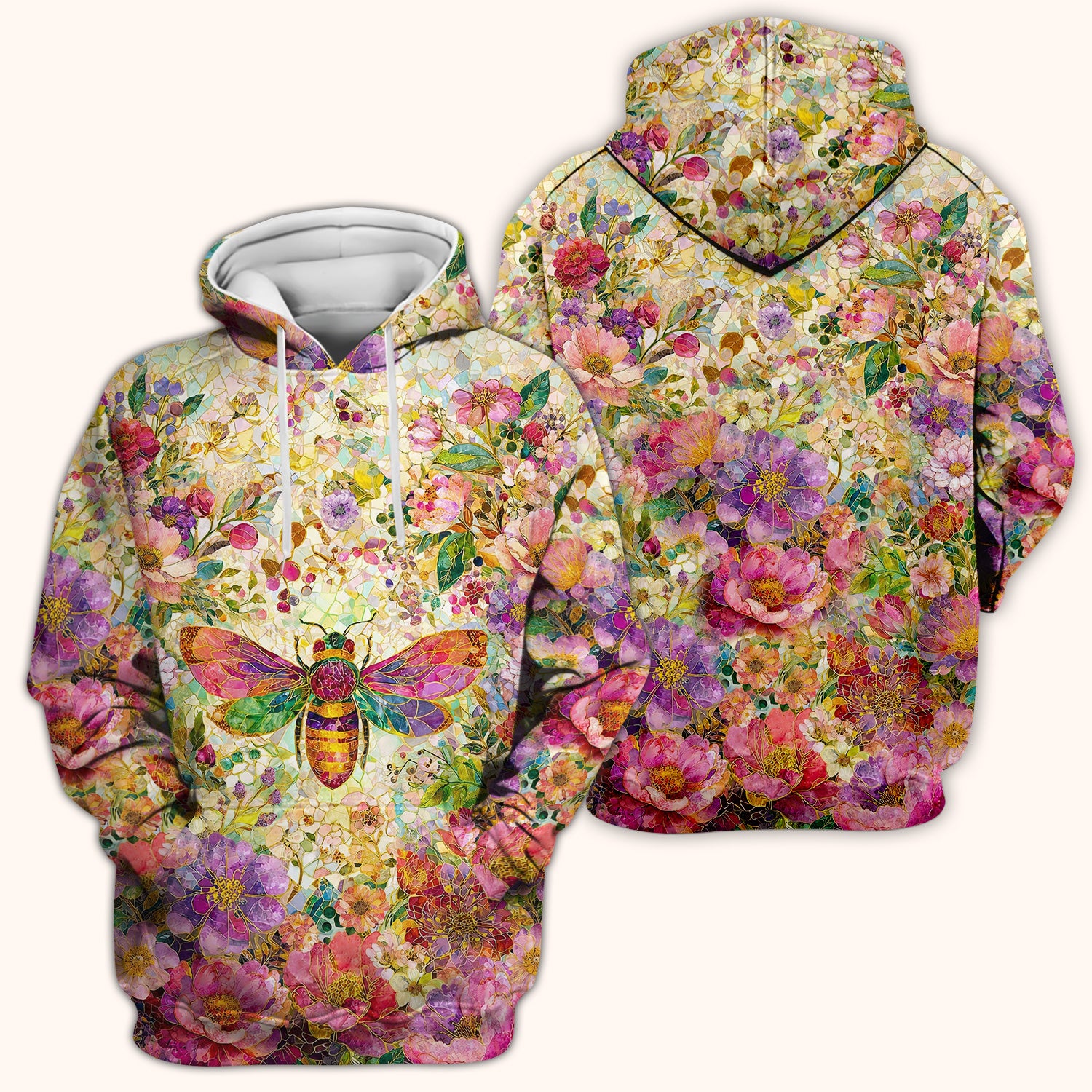 Vibrant Mosaic Bee Nurse for RN, CNA, Floral Garden Medical Scrub Top, Comfortable Scrubs for Nurses