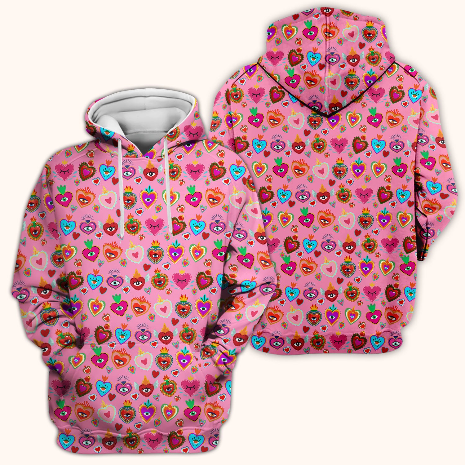 Valentine Colorful Sacred Heart Print Medical Scrub Top, Comfortable Scrubs for Nurses