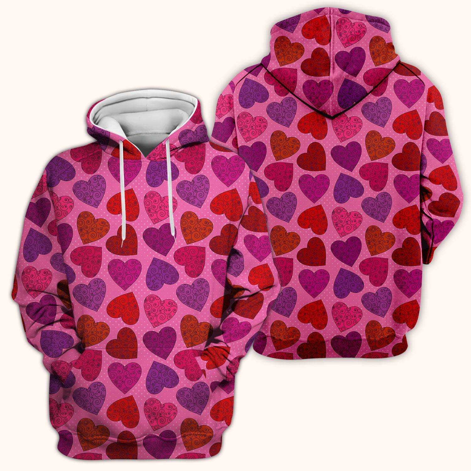 Women’s Pink Heart Scrub Top, Valentine Heart Pattern Nurse Shirt, Comfortable Scrubs For Nursing