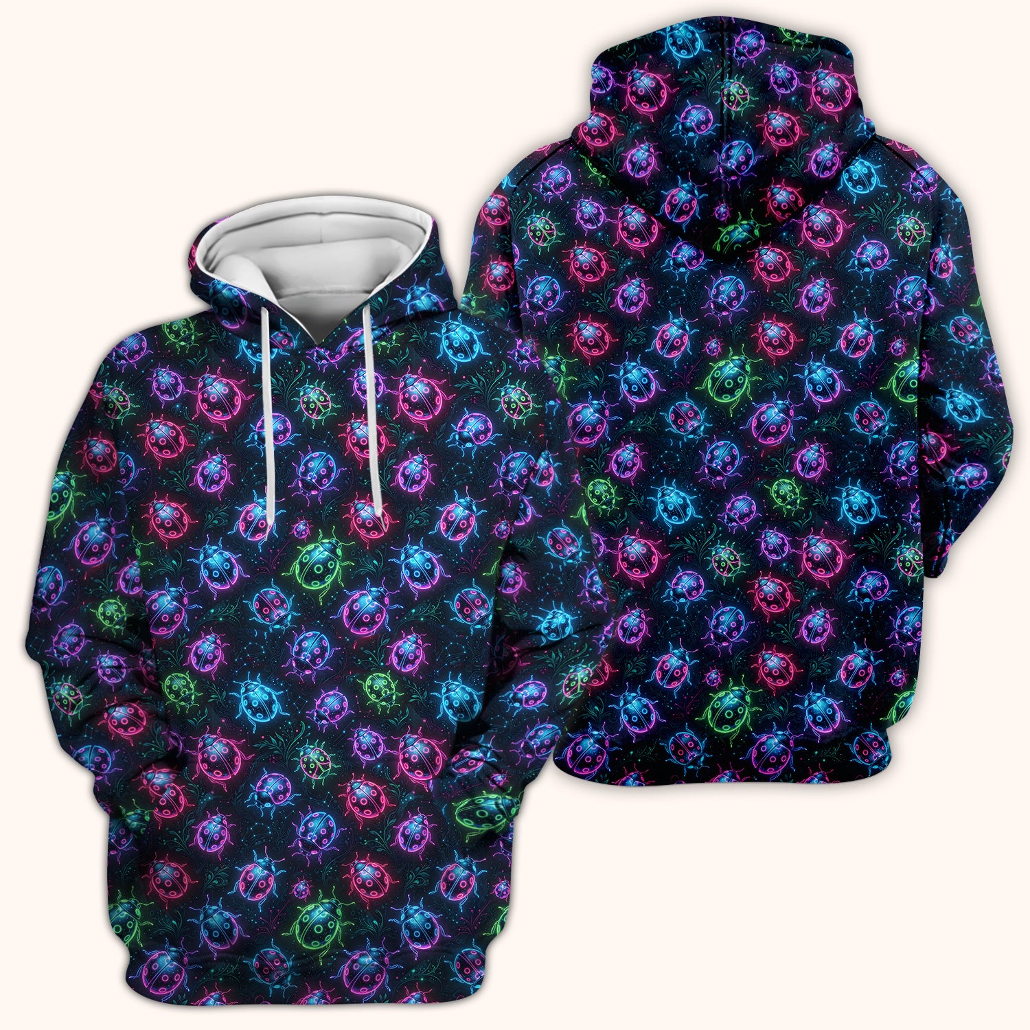 Colorful Neon Ladybug Pattern Scrub Top, Comfortable Scrubs for Nurses