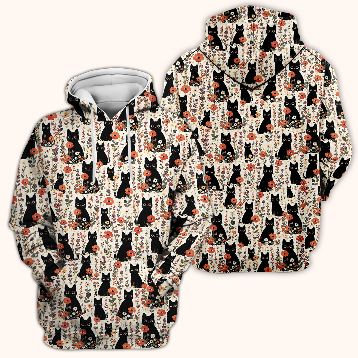 Cute Black Cat Wildflower Pattern Scrub Top, Comfortable Scrubs for Nurses