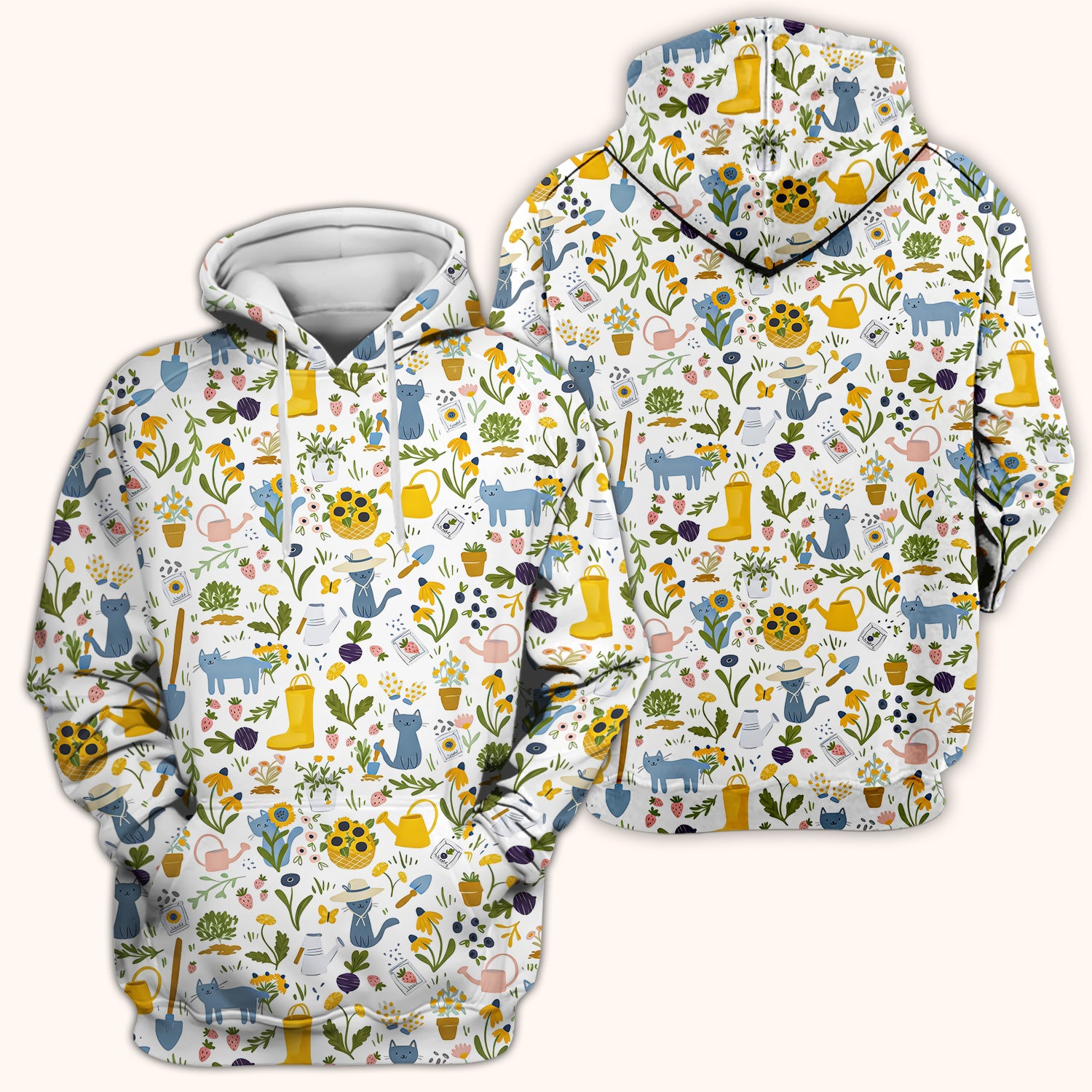 Cat Gardening Wildflower Tools Pattern Scrub Top, Comfortable Scrubs for Nurses