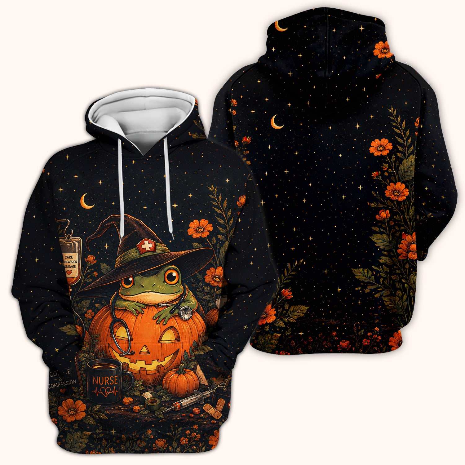 Halloween Witch Frog Pumpkin Scrub Top, Comfortable Scrubs for Nurses