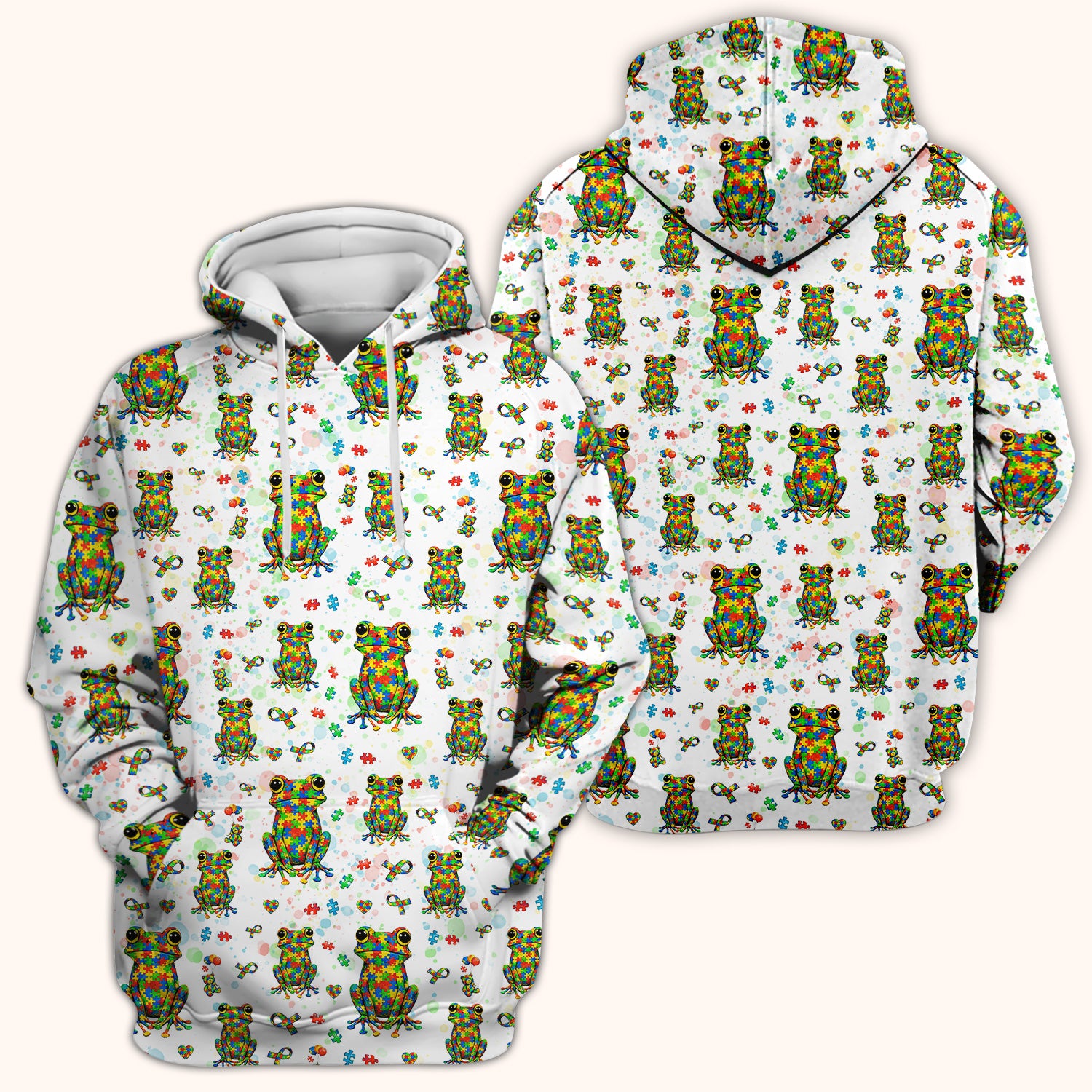 Colorful Autism Puzzle Frog Pattern Scrubs Top, Comfortable Scrubs for Nurses