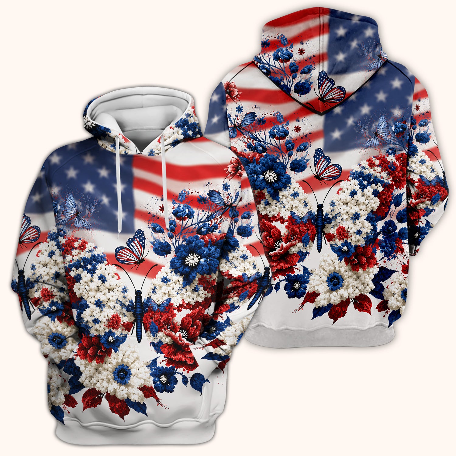 Patriotic Butterfly with Floral Print Scrub Top, Comfortable Scrubs for Nurses