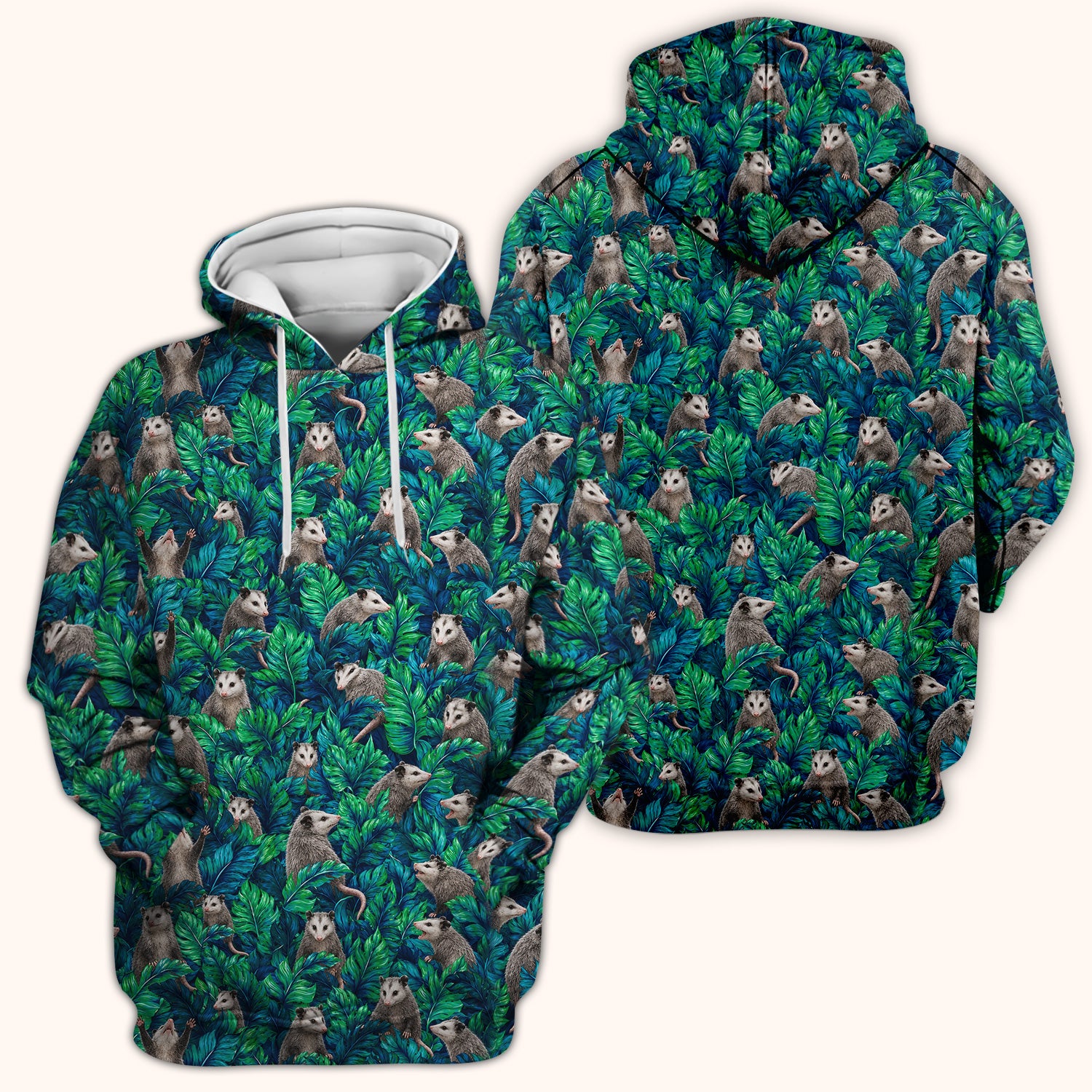 Tropical Opossum Jungle Leaves Pattern Scrub Top, Comfortable Scrubs for Nurses