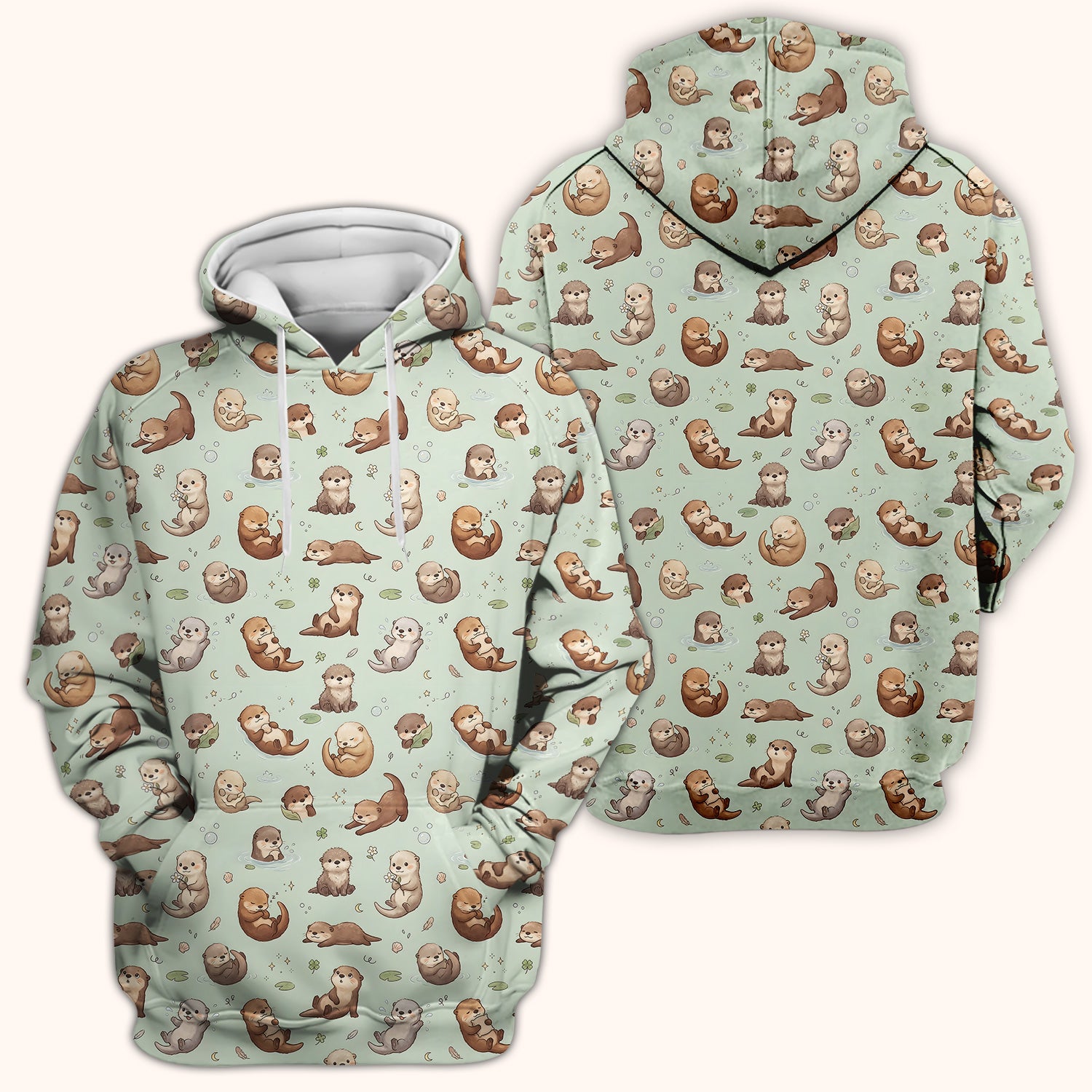Cute Otter Pattern Scrub Top, Comfortable Scrubs for Nurses